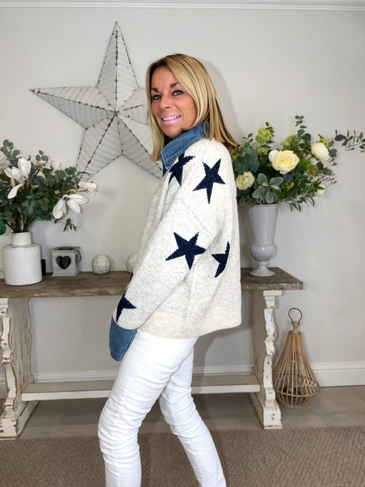 Denim Collar Star Jumper