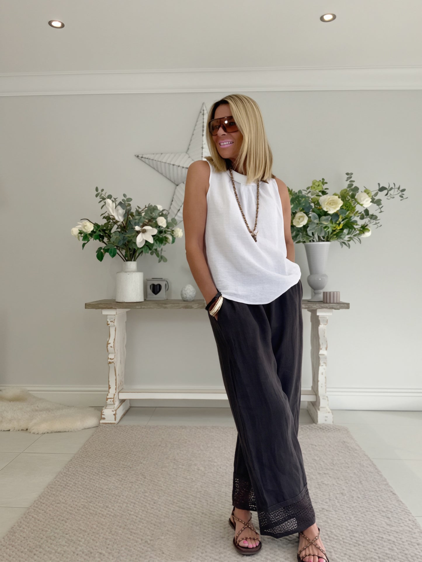Linen Crochet Hem Trousers