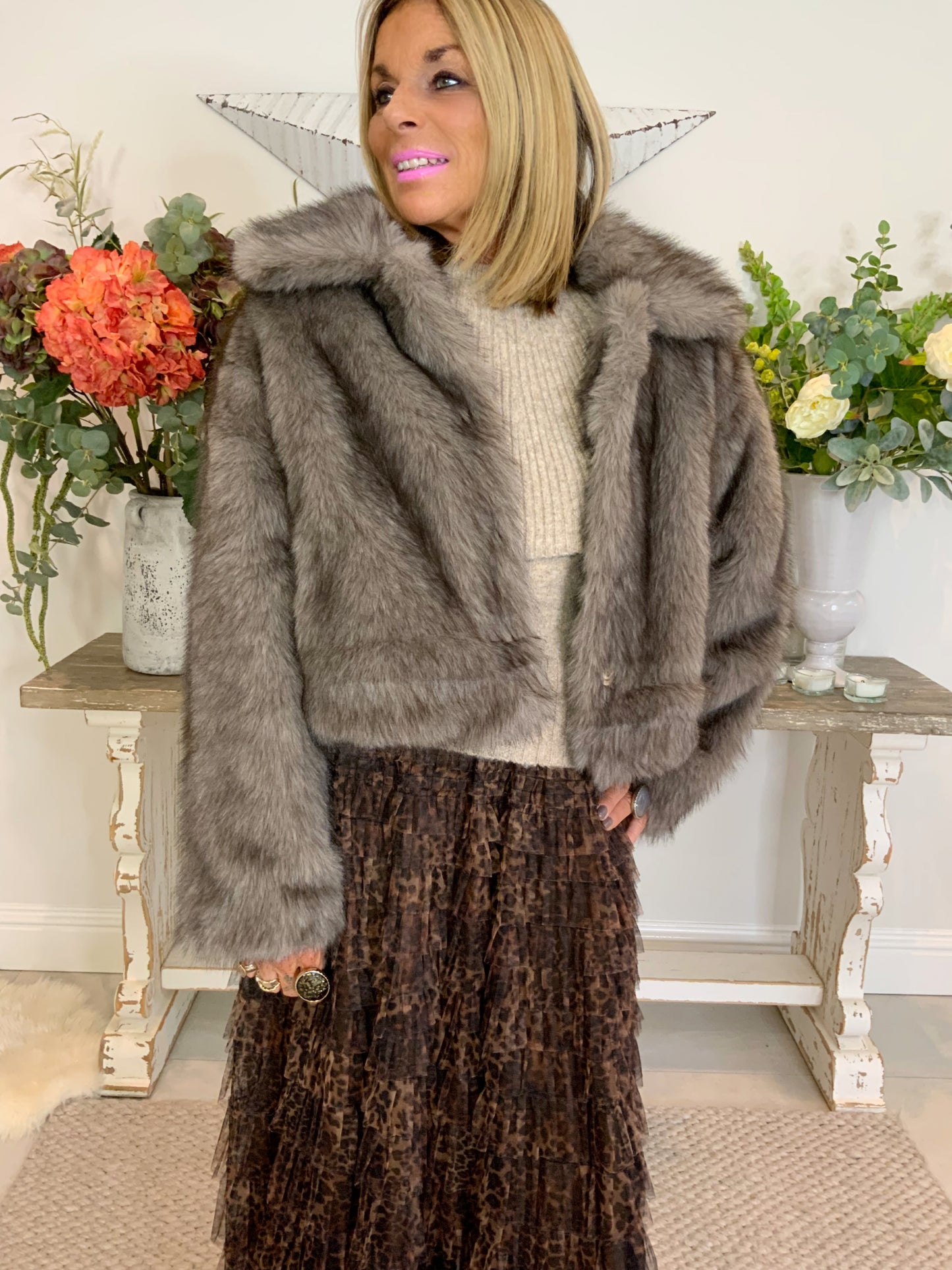 Collared Faux Fur Jacket