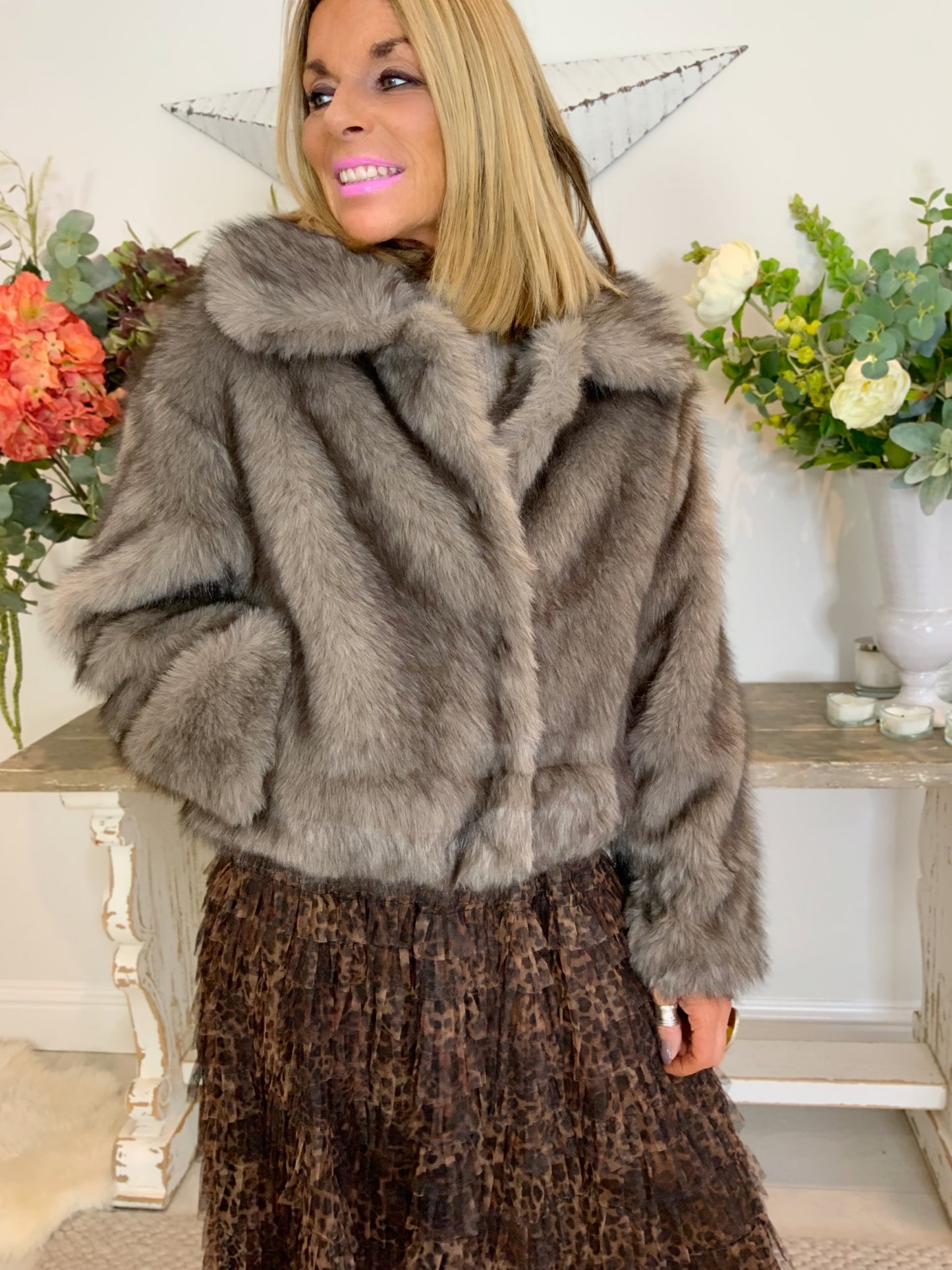 Collared Faux Fur Jacket