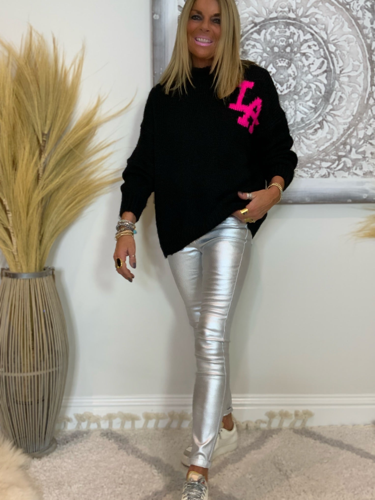 Silver store sequin jeans