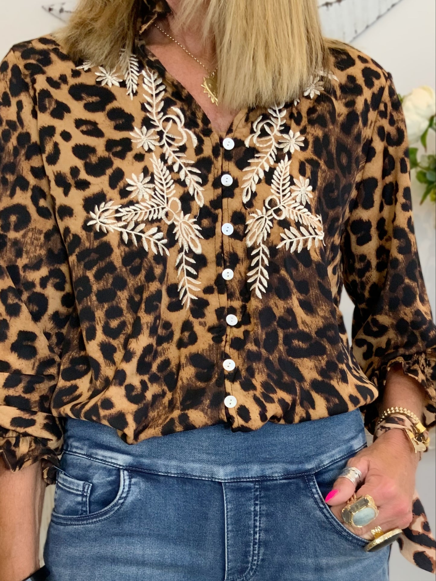 Chloe Leopard Embroidery Blouse