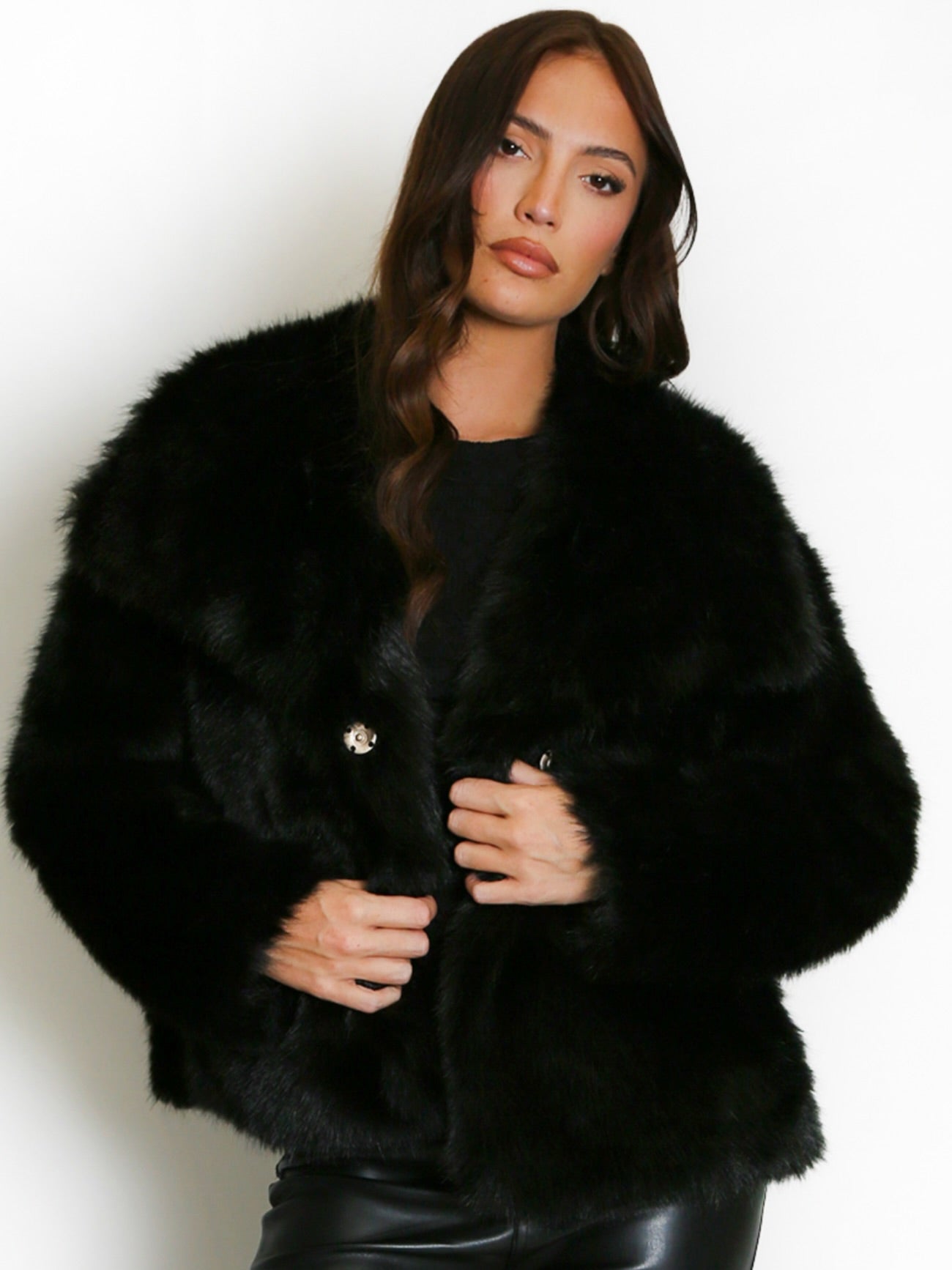 Luxe Double-Breasted Collar Faux Fur Jacket
