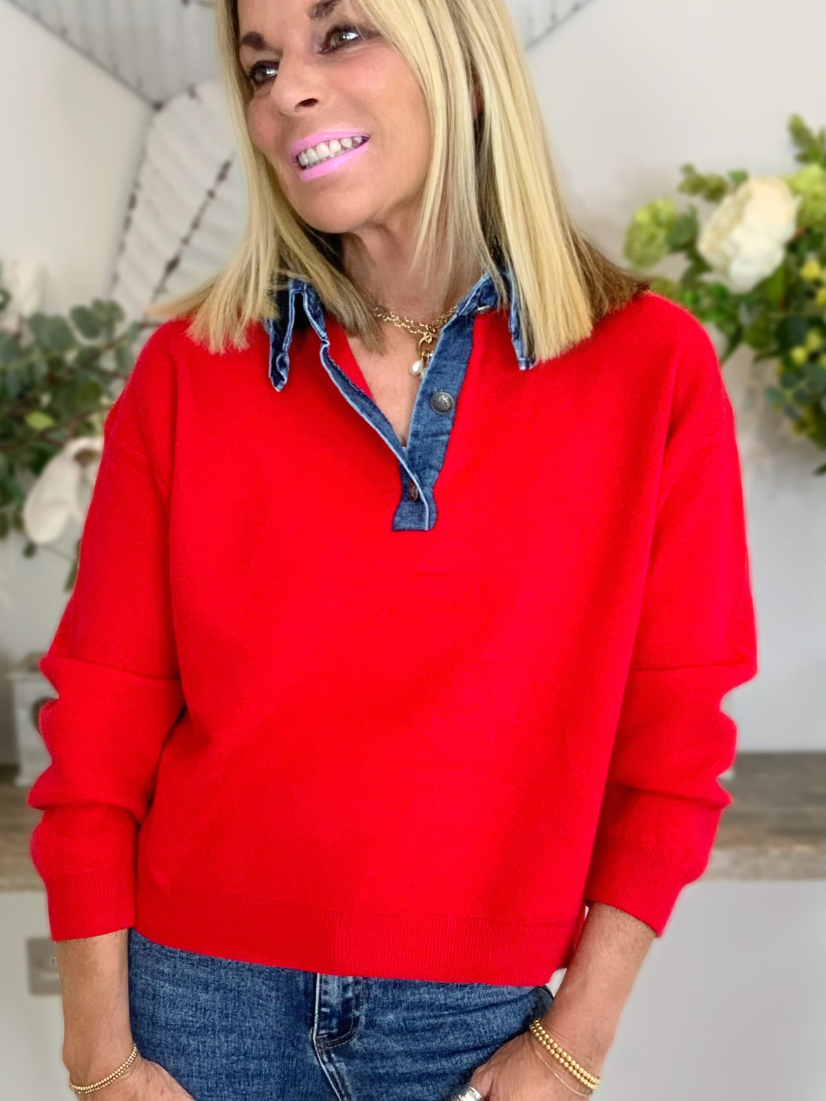 Denim Collar Jumper
