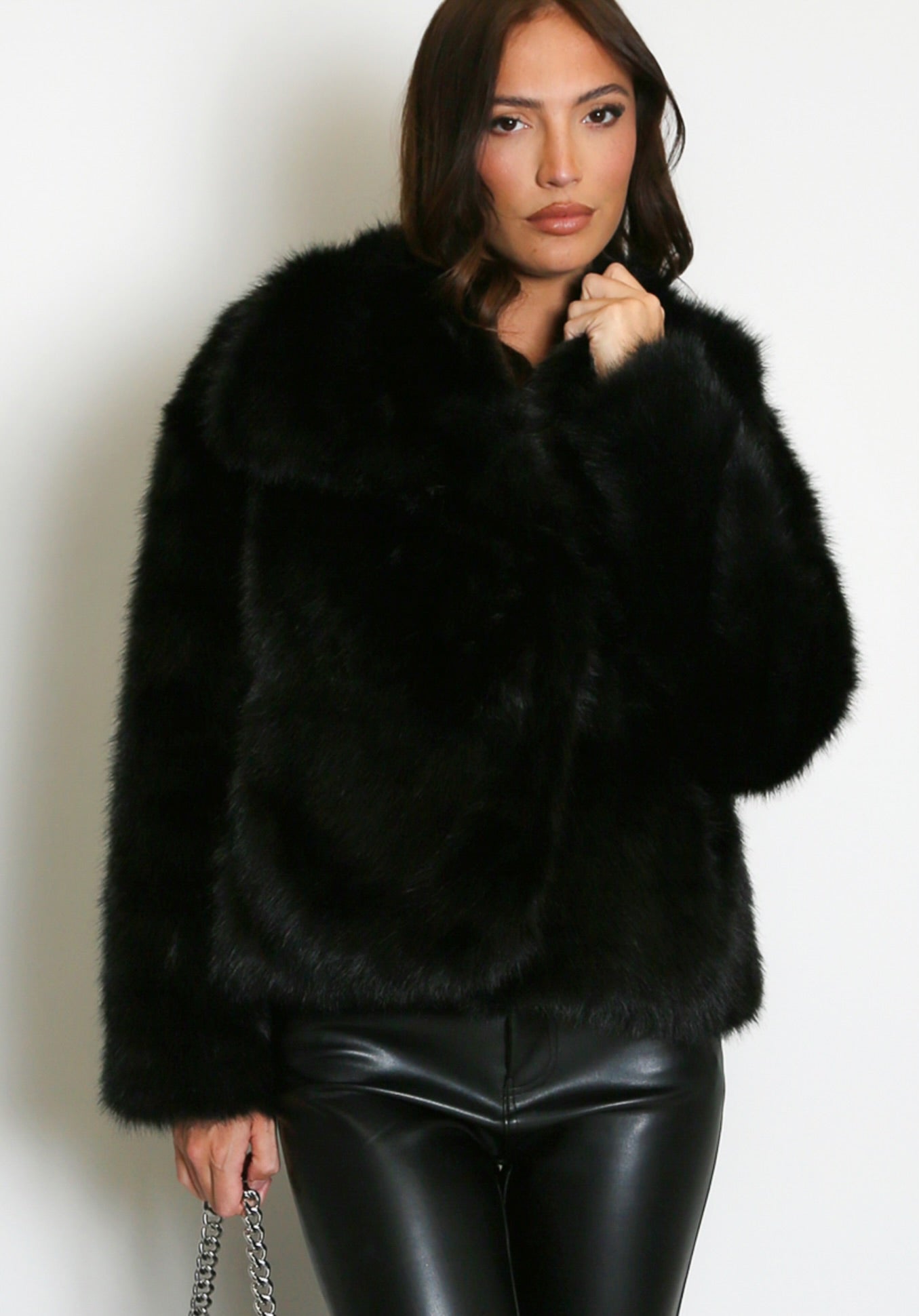 Luxe Double-Breasted Collar Faux Fur Jacket