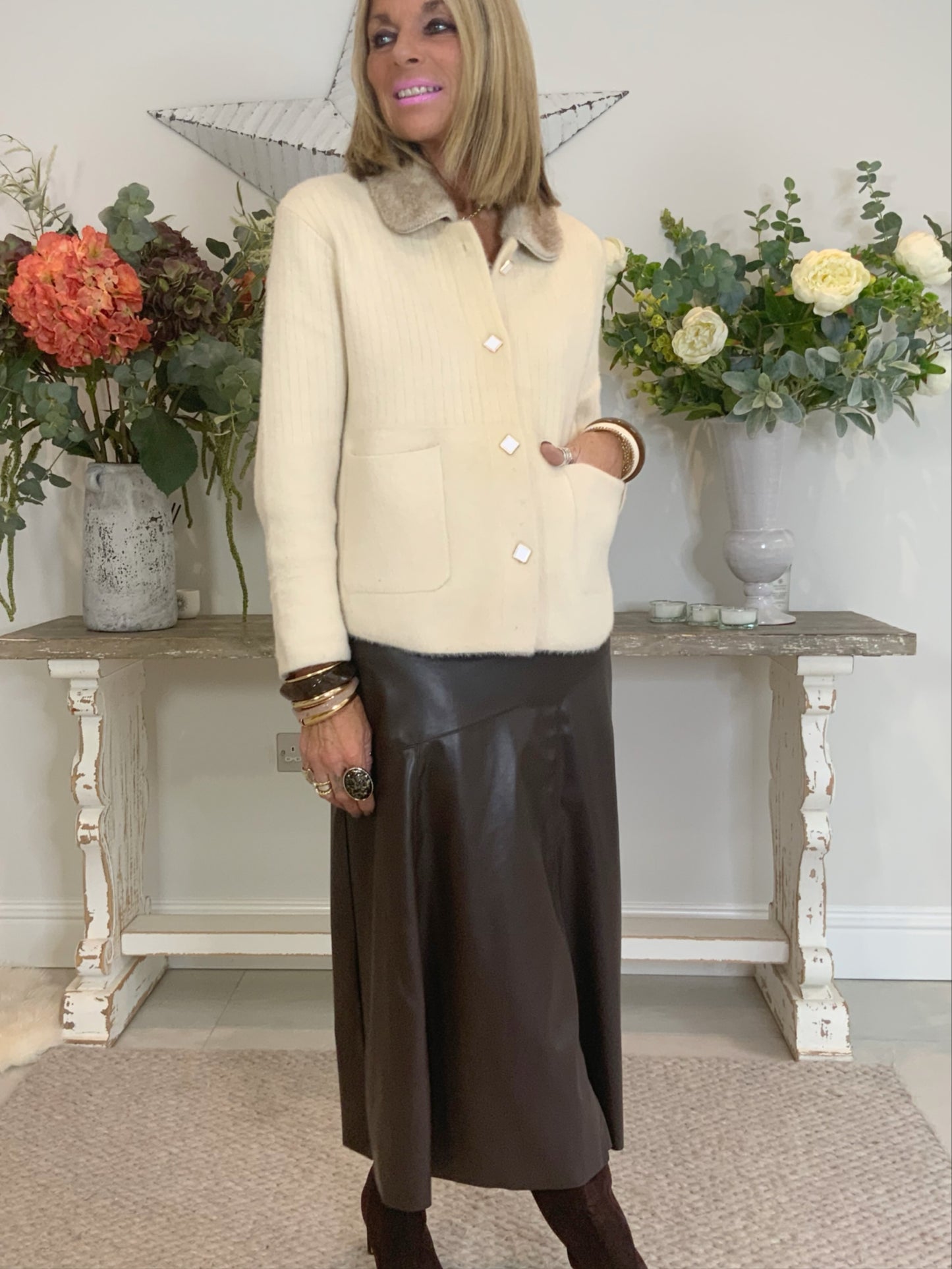 Faux Leather Panelled Midi Skirt