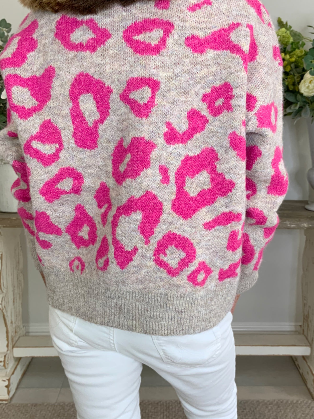 Denim Collar Animal Print Jumper