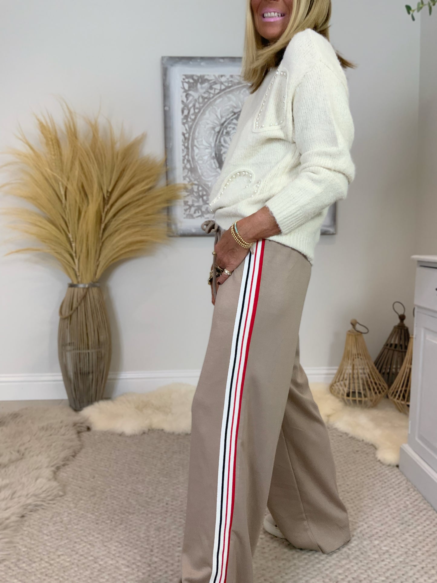 Wide-Leg Side Stripe Trousers