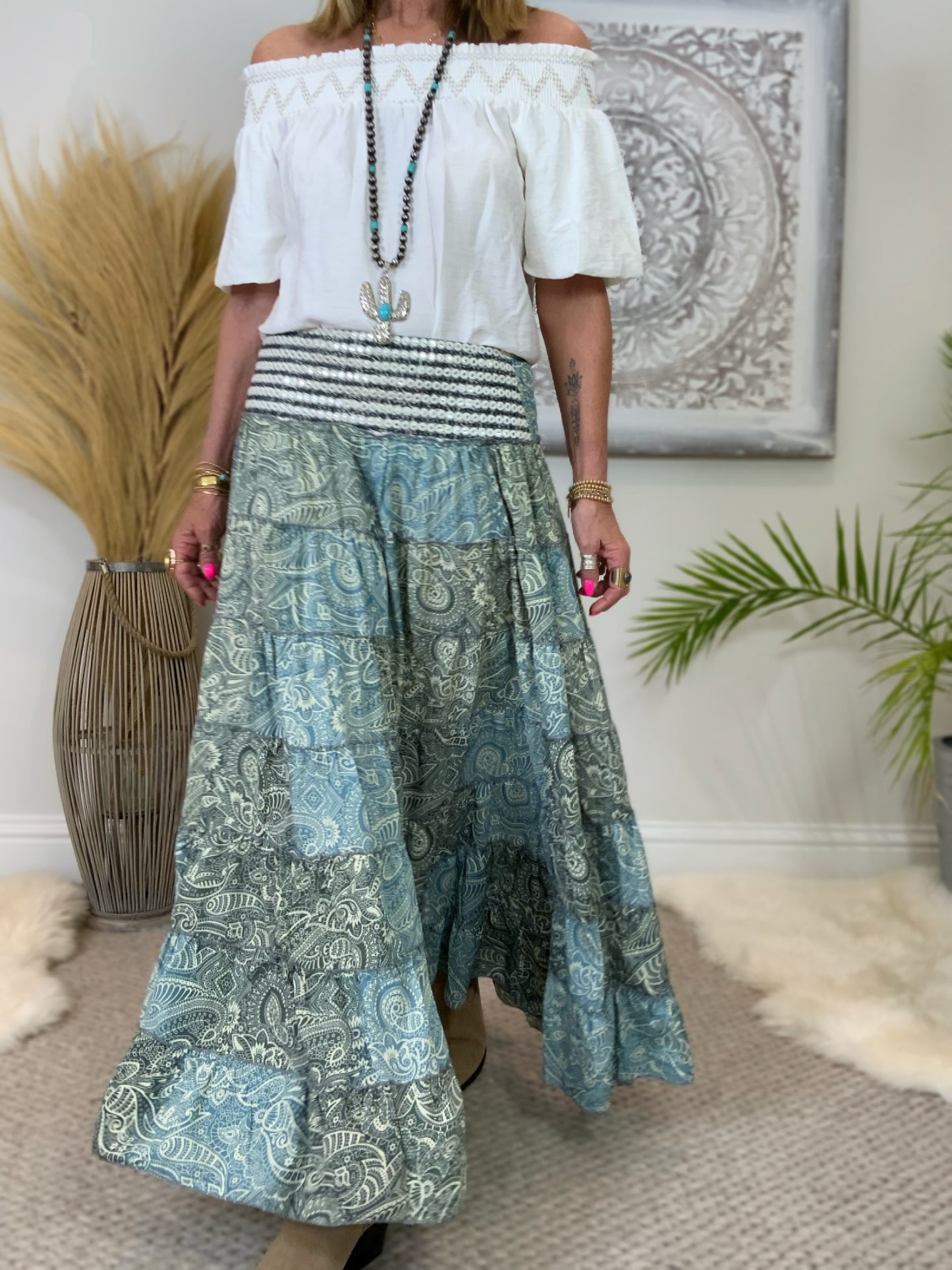 India Print Maxi Skirt