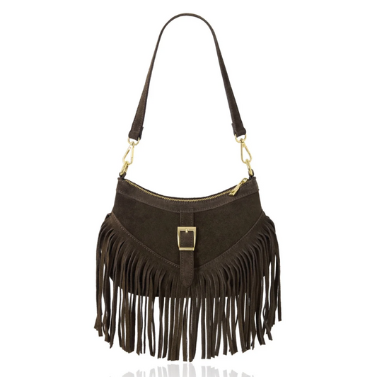 Suede Fringe Shoulder Crossbody Bag