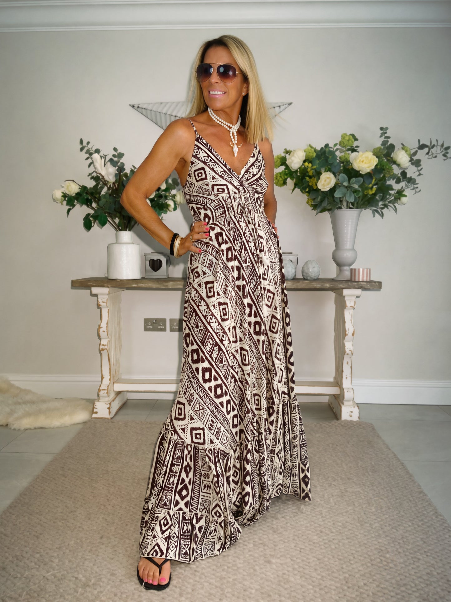 AZTEC  FRILL HEM MAXI DRESS