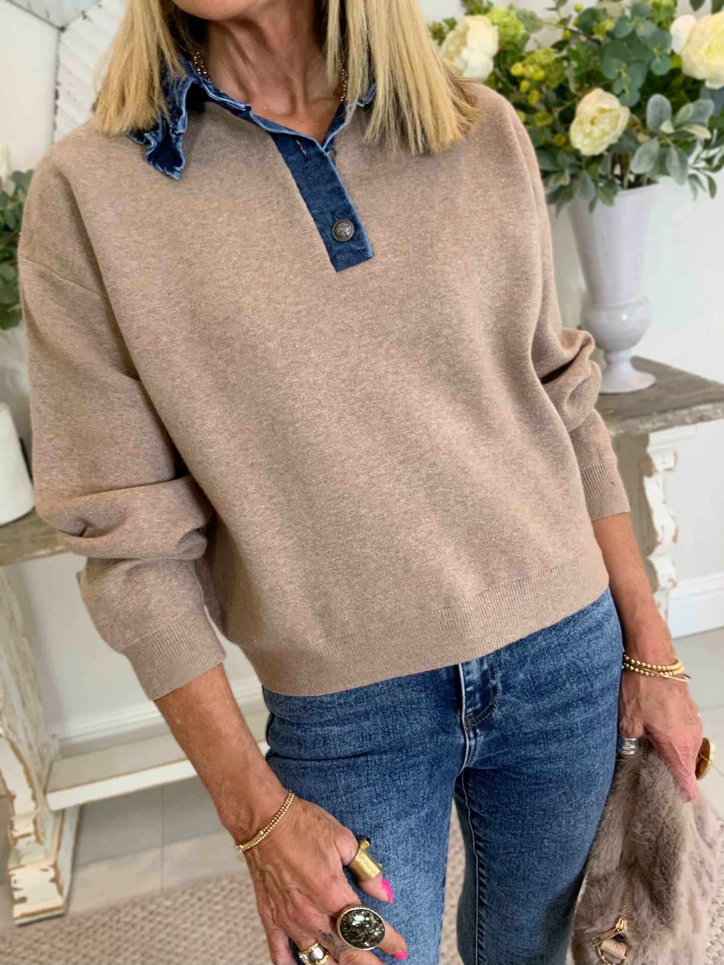 Denim Collar Jumper