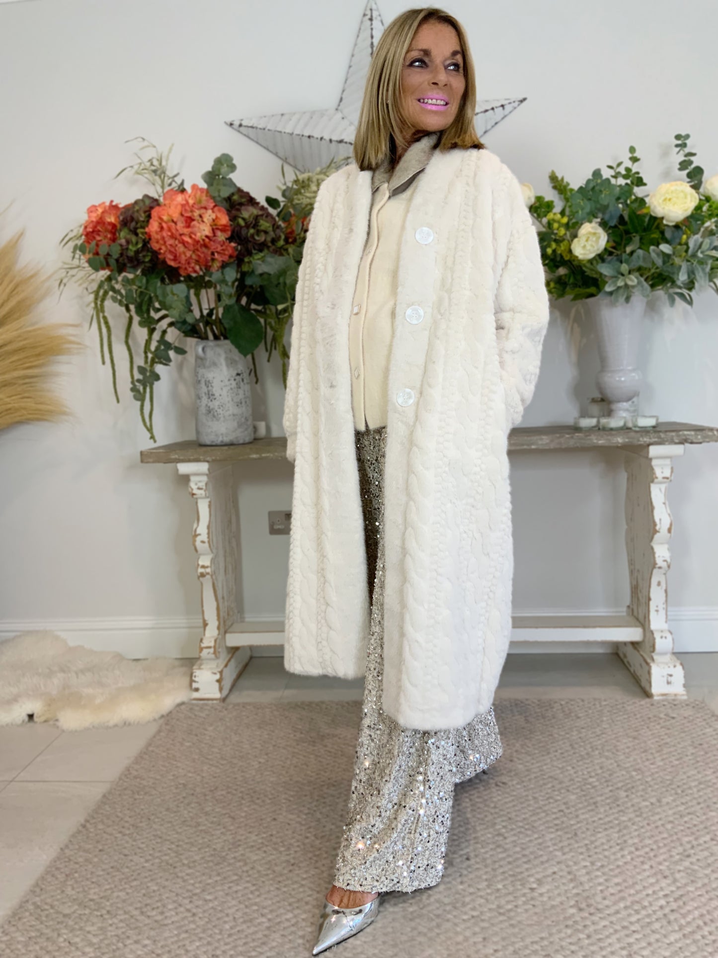 Wide-Leg Sequin Trousers