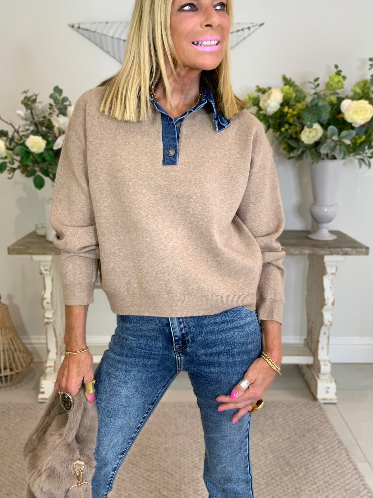 Denim Collar Jumper