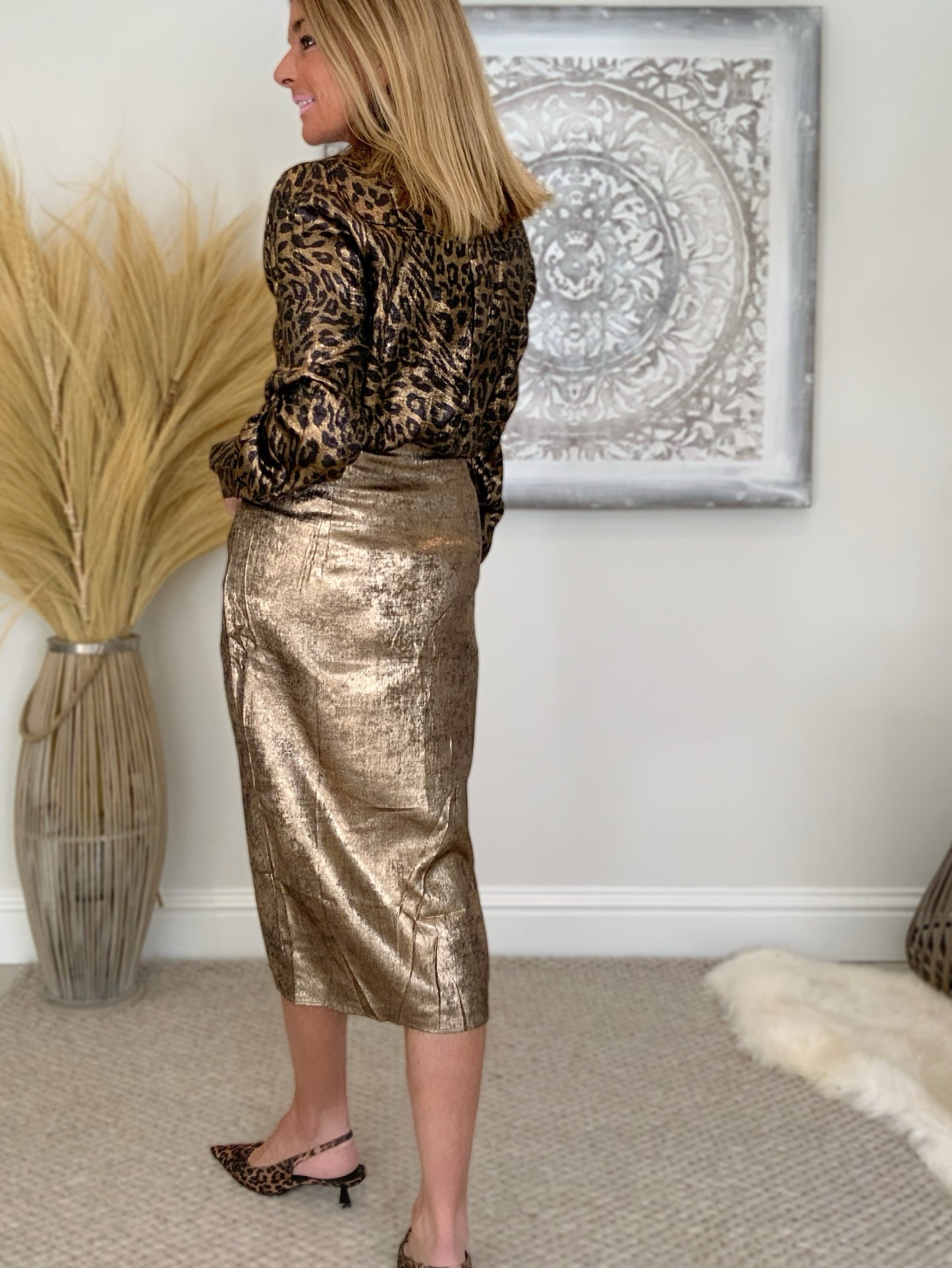 Ruched Front Metallic Skirt