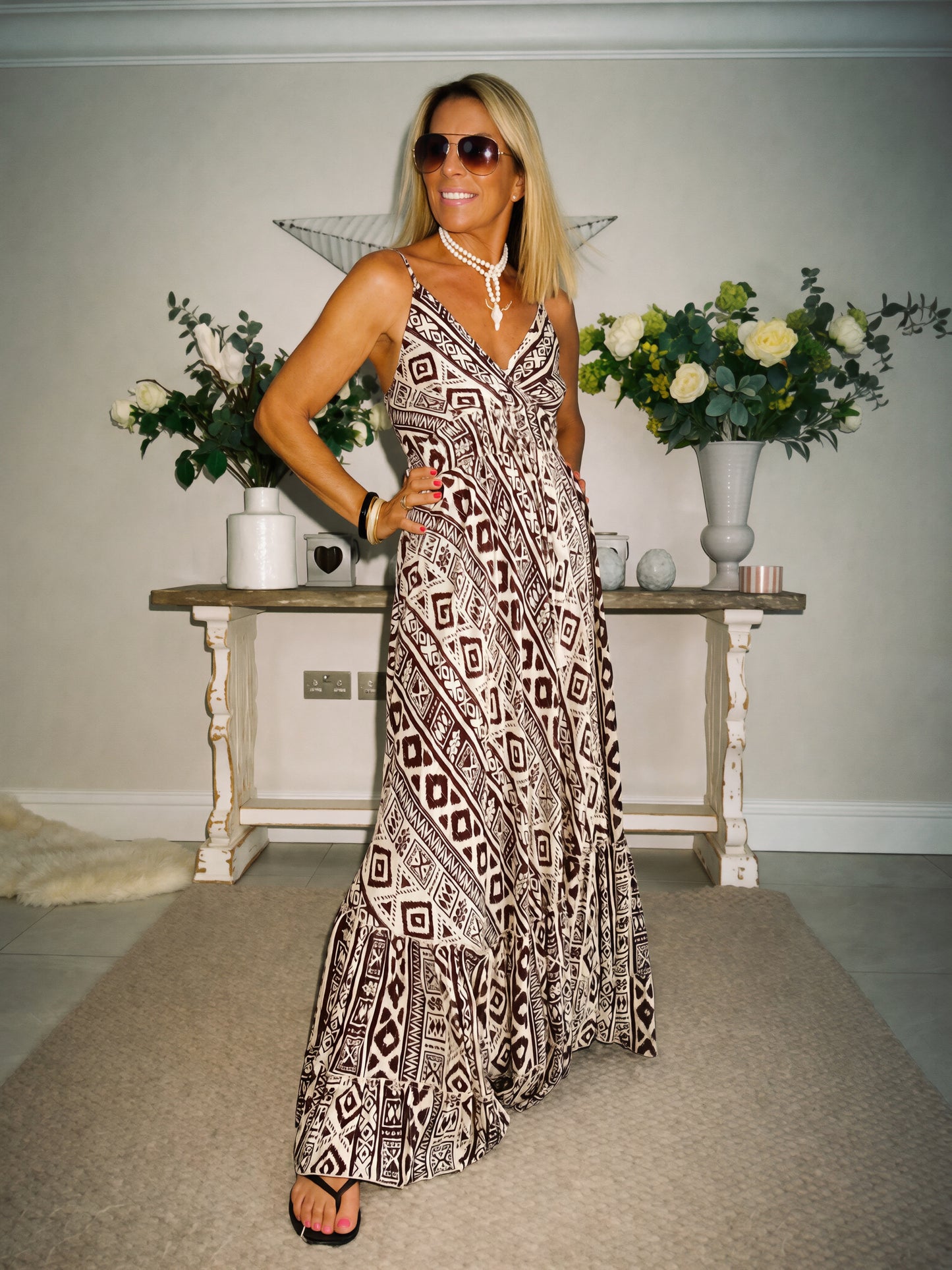 AZTEC  FRILL HEM MAXI DRESS
