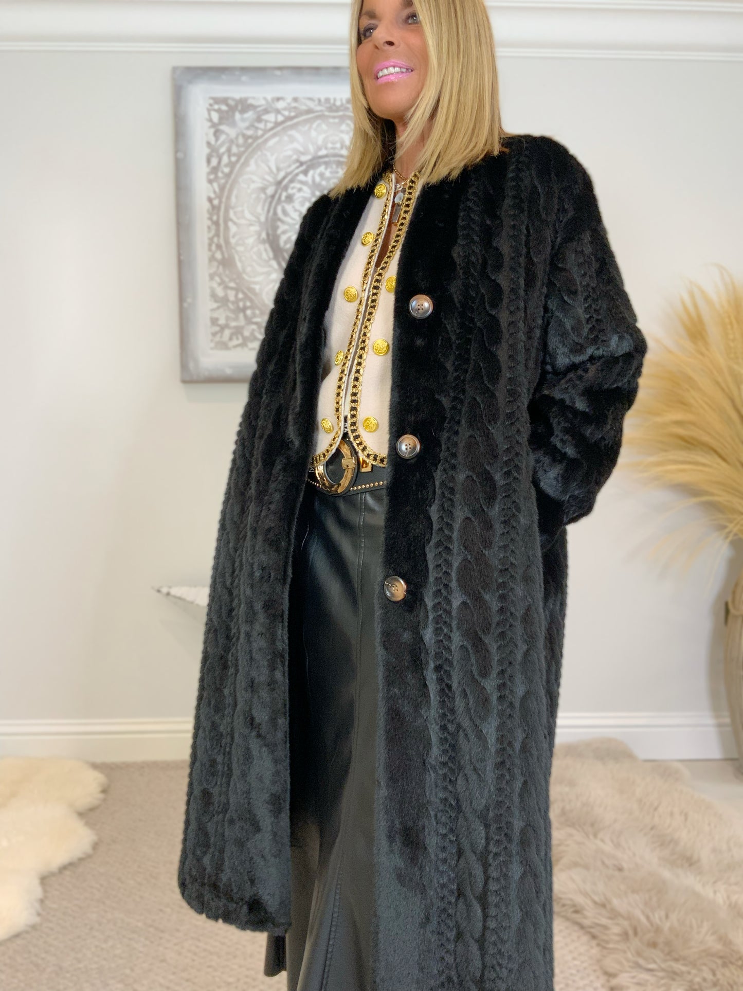 Luxury Faux Fur Cable Coat