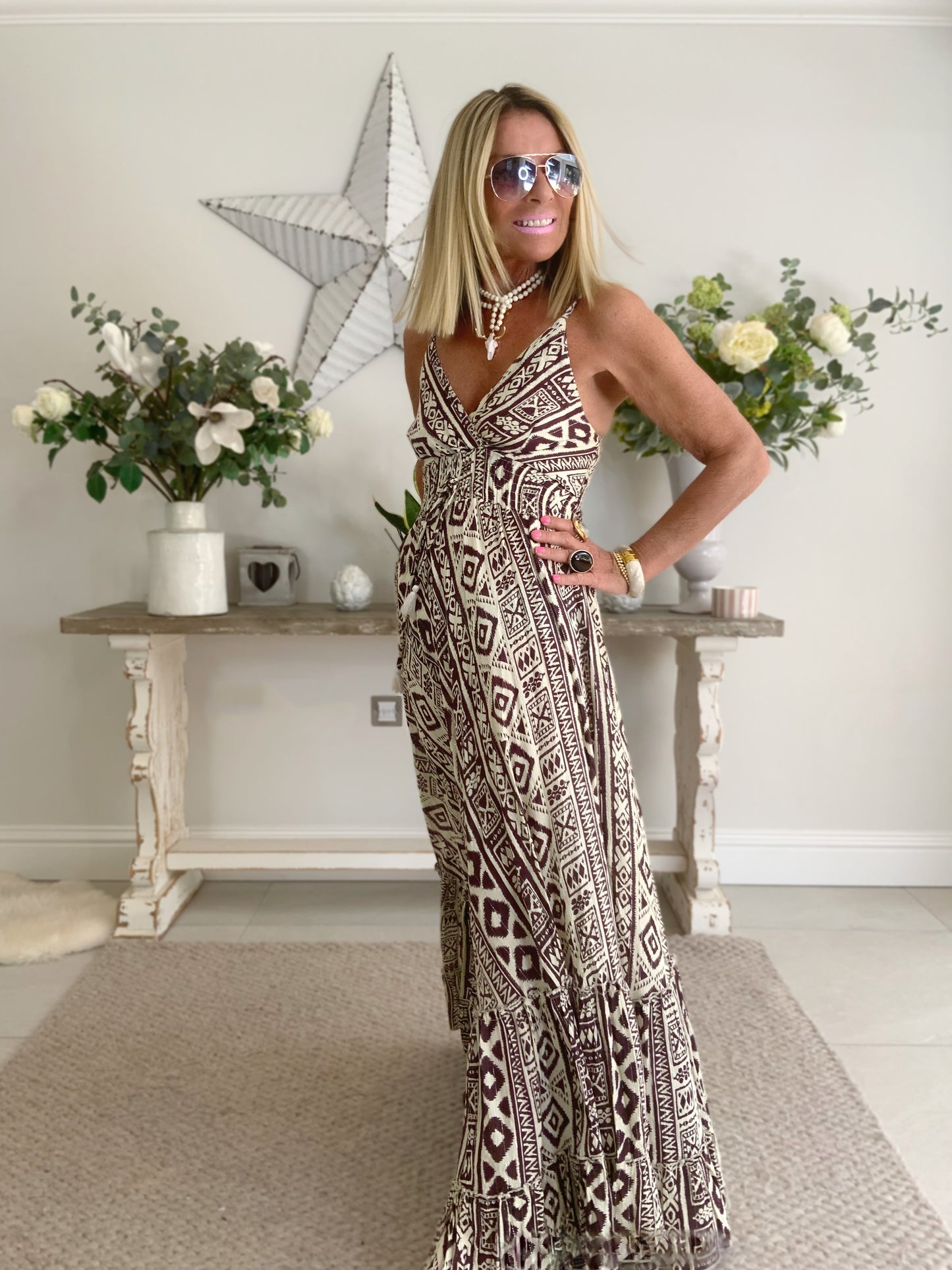 AZTEC  FRILL HEM MAXI DRESS