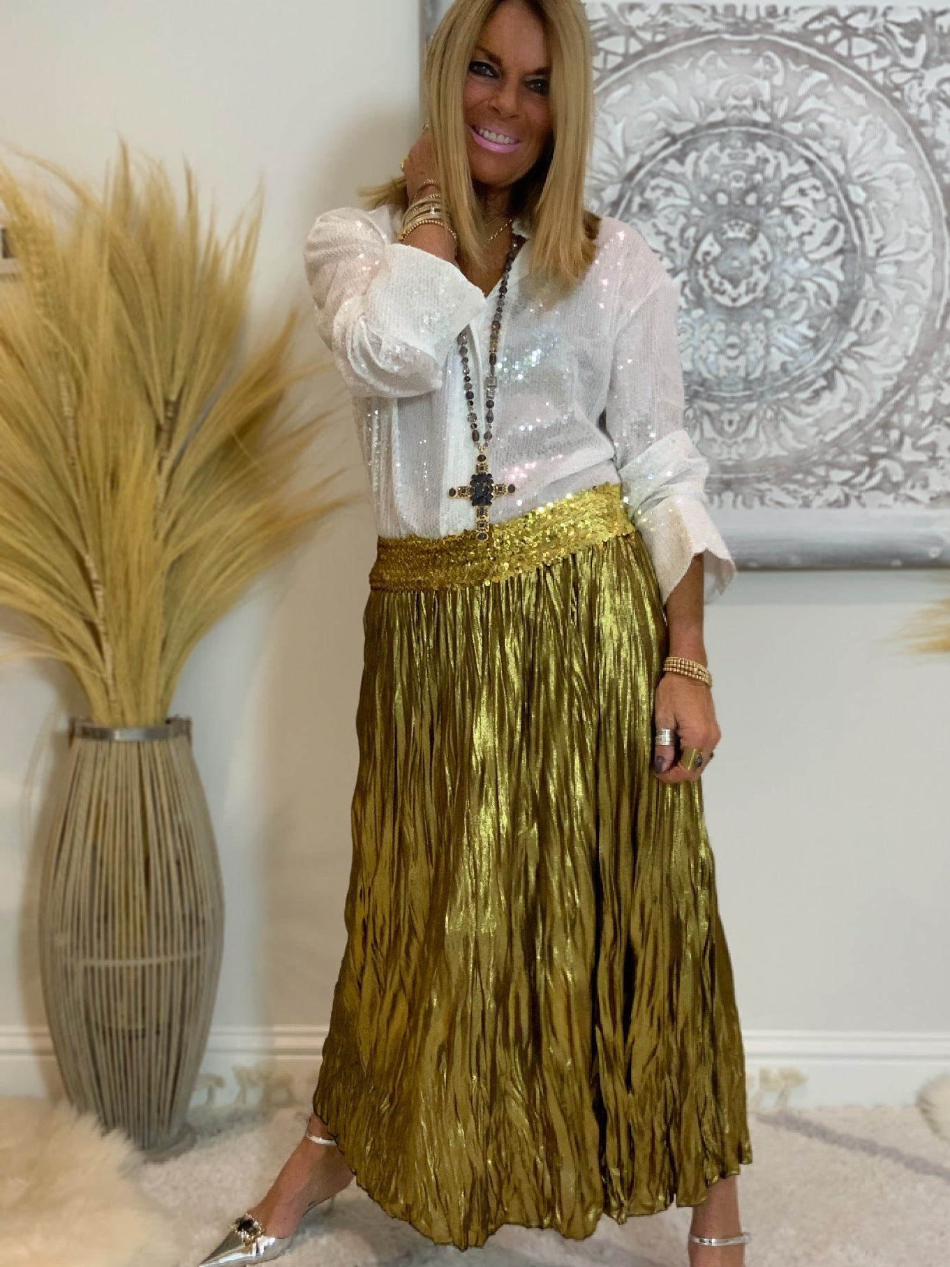 Maxi sequin 2024 skirt gold