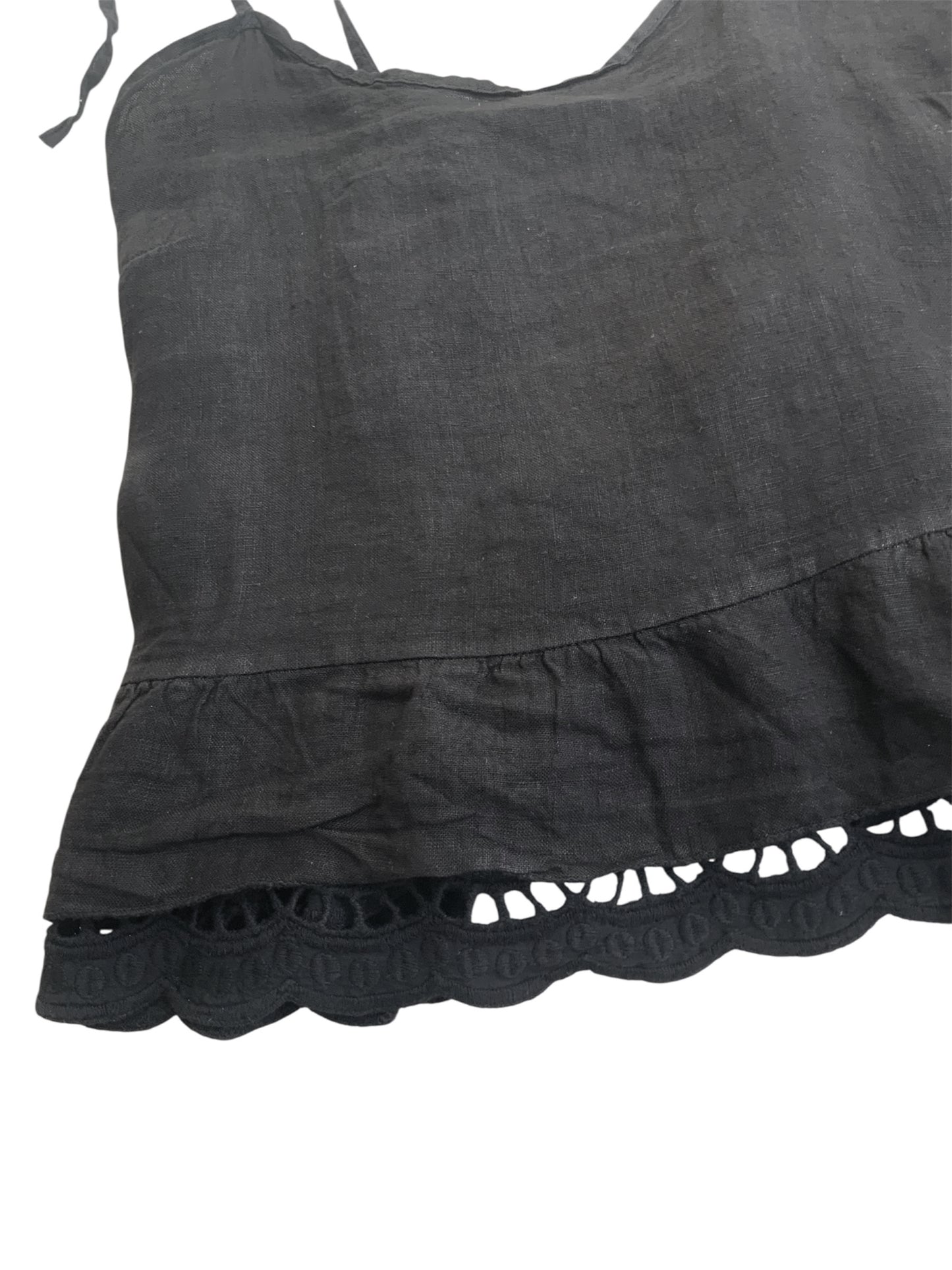 Linen Strappy Top With Broderie Hem