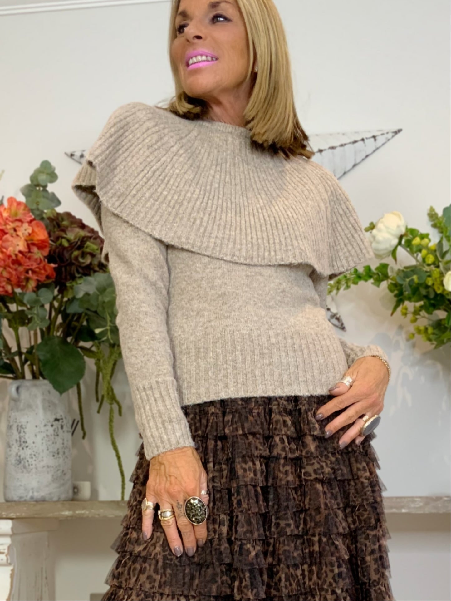 Anya Ribbed Yoke-Neck Jumper