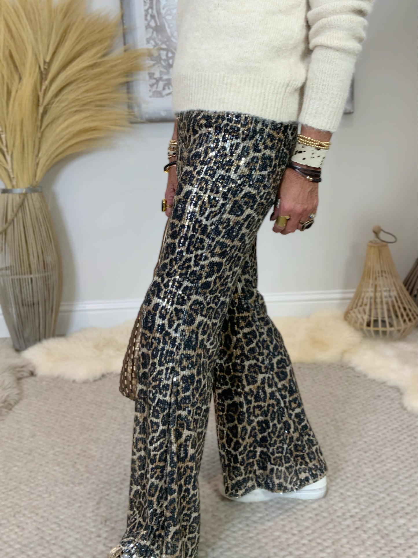 Leopard Print Sequin Flares