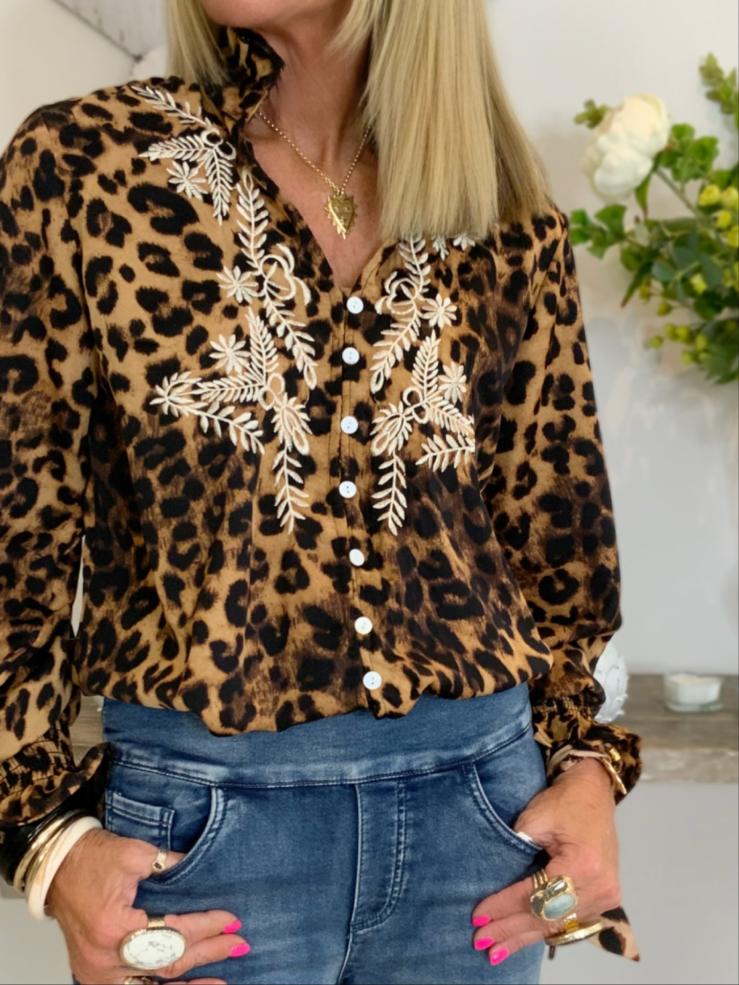 Chloe Leopard Embroidery Blouse
