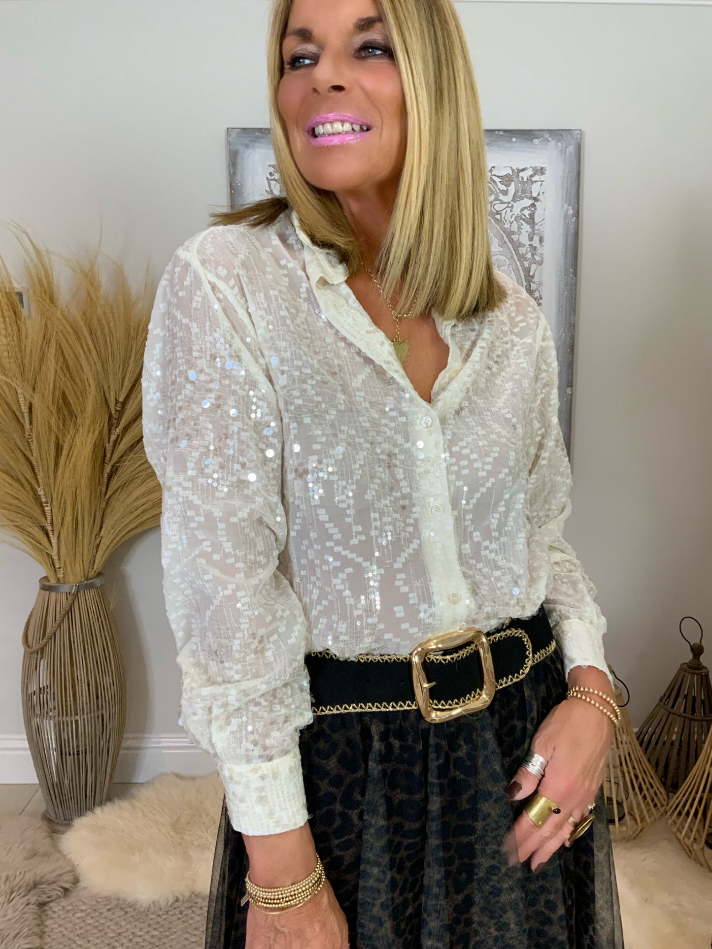 Sequin Sheer Blouse