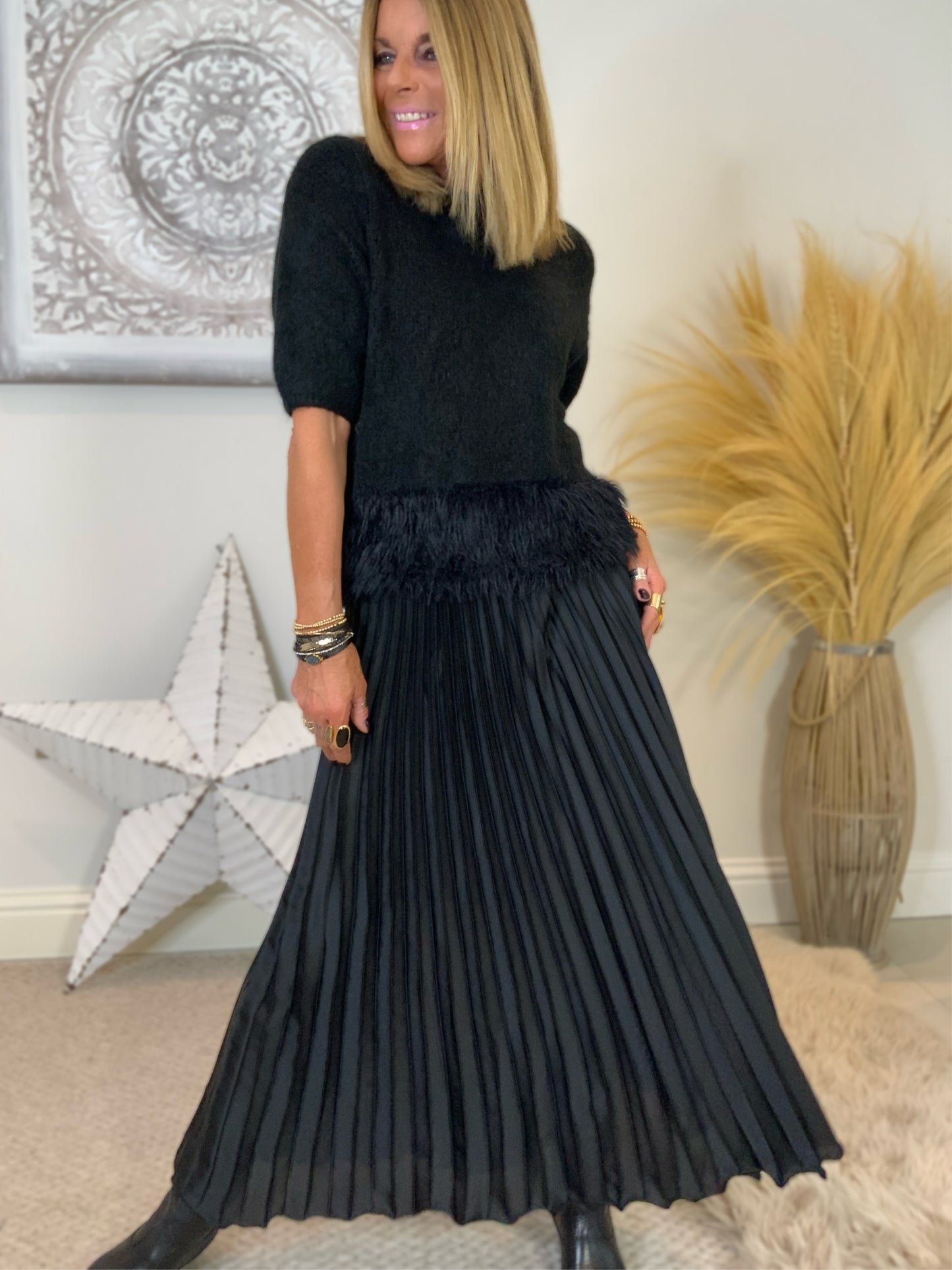 Satin Pleated Maxi Skirt