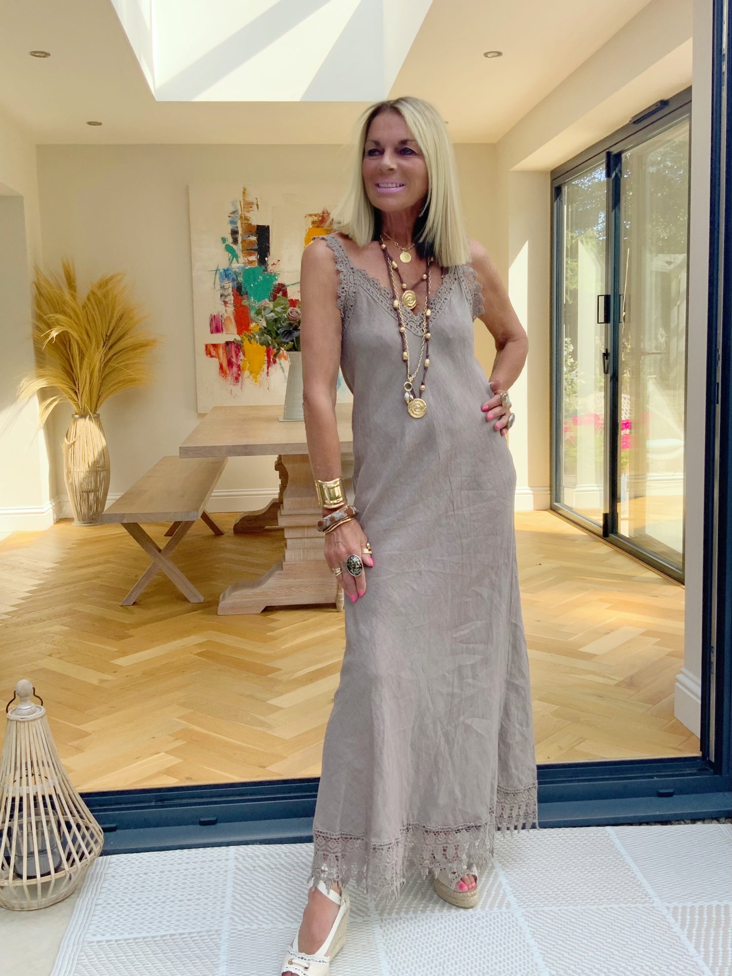 Felicita Bias-Cut Linen Maxi Dress