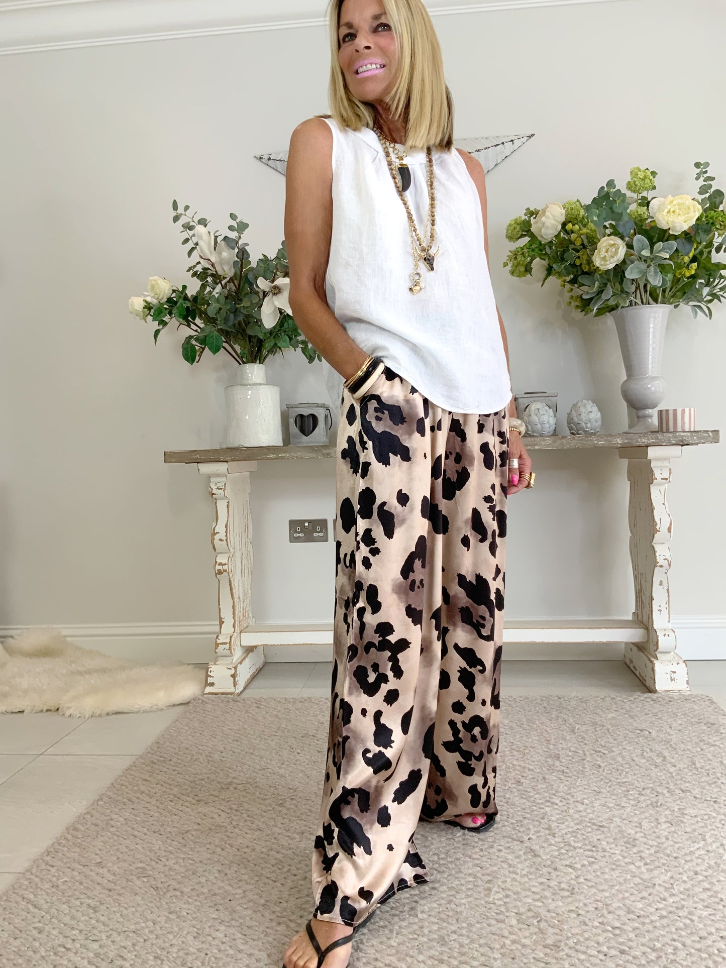 Animal Print Wide-Leg Trouser