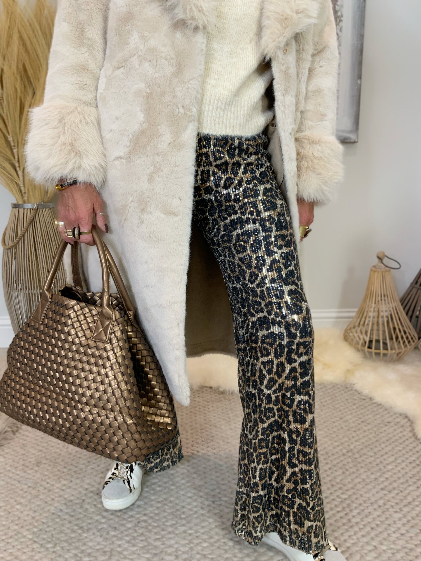 Leopard Print Sequin Flares