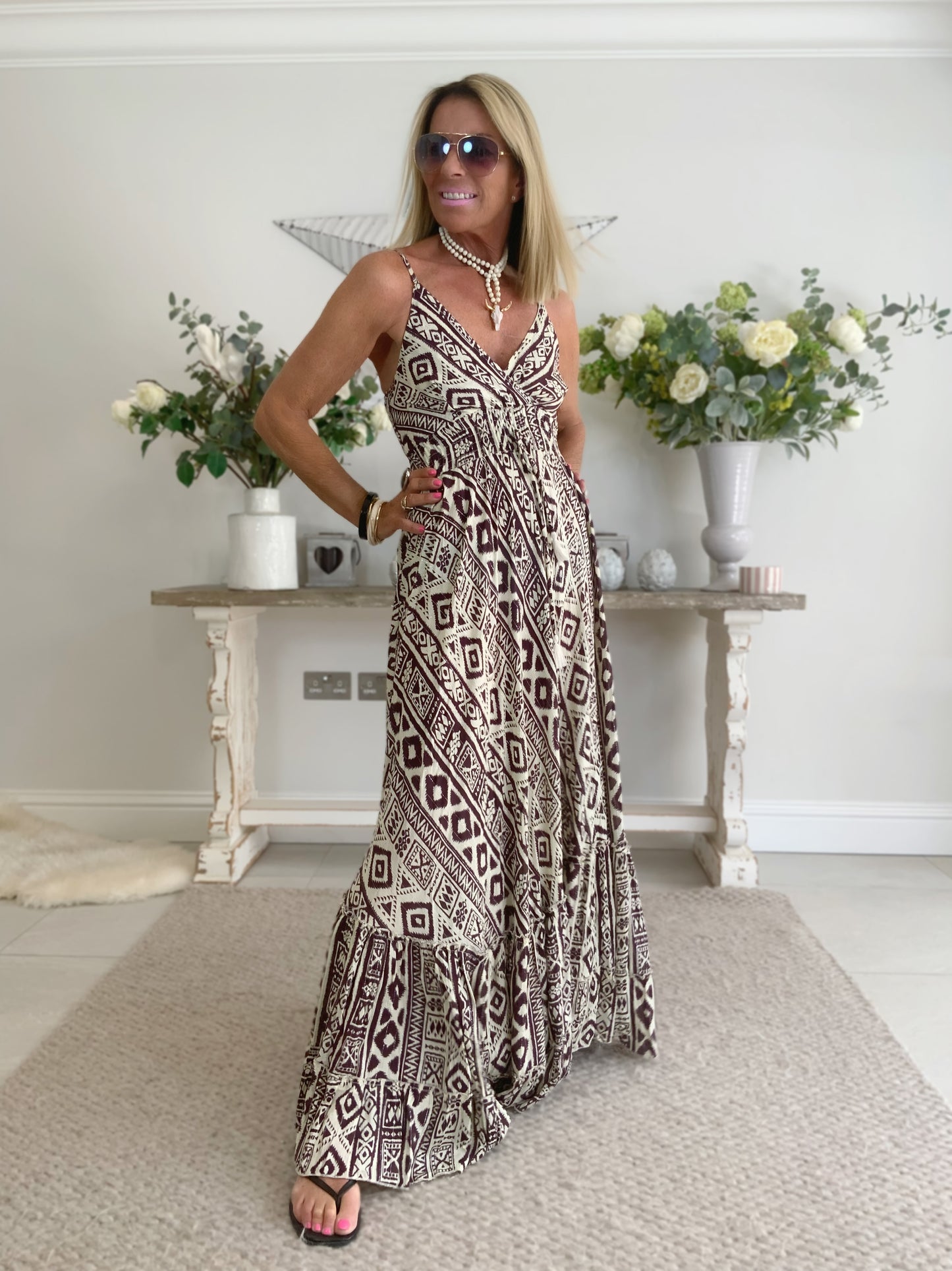 AZTEC  FRILL HEM MAXI DRESS