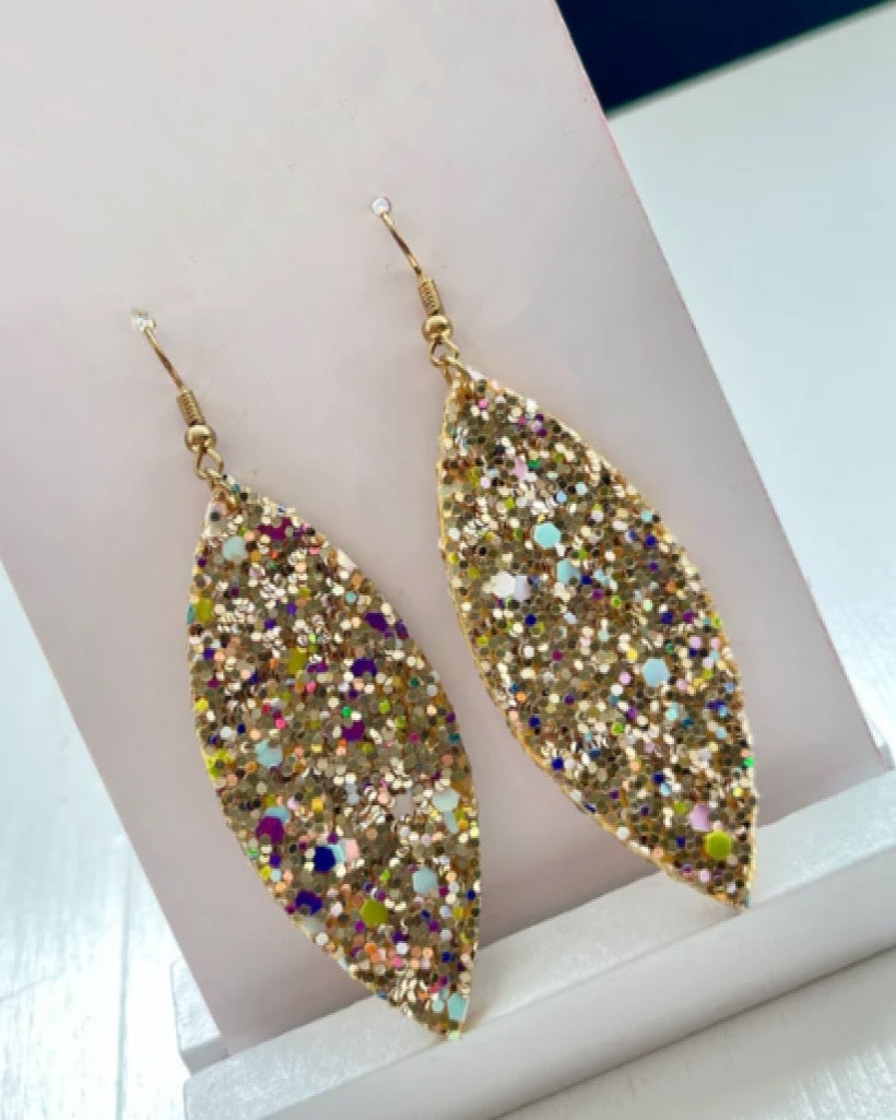 Gold glitter earrings, glitter earrings 