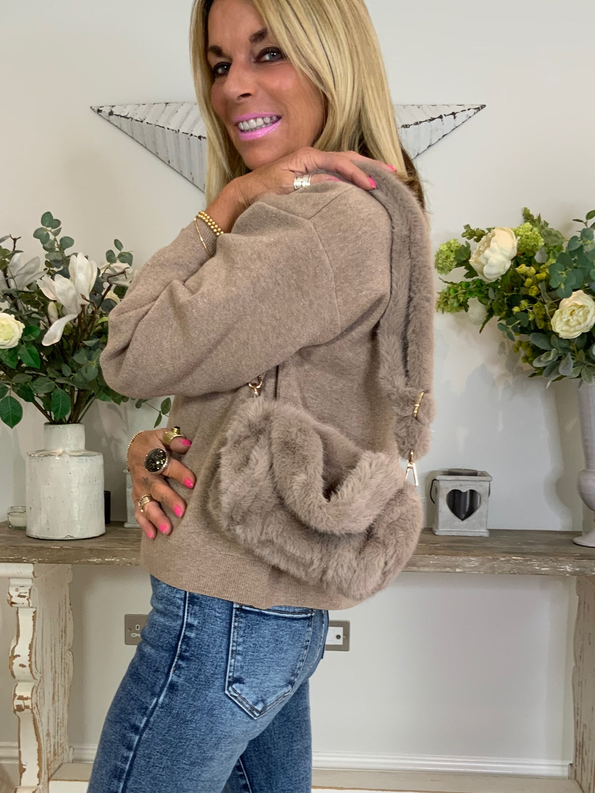 Faux Fur Mini Barrel Bag