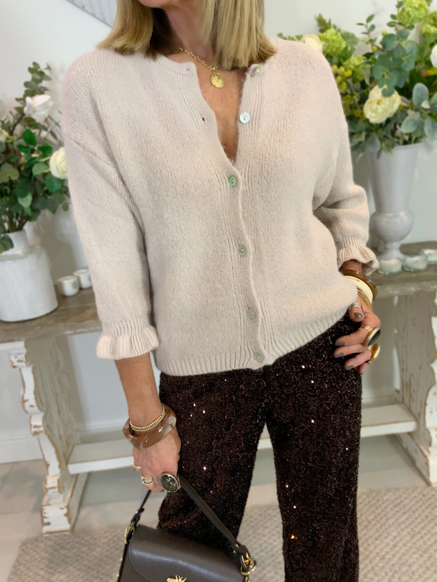 Ruffle Sleeve Cardigan