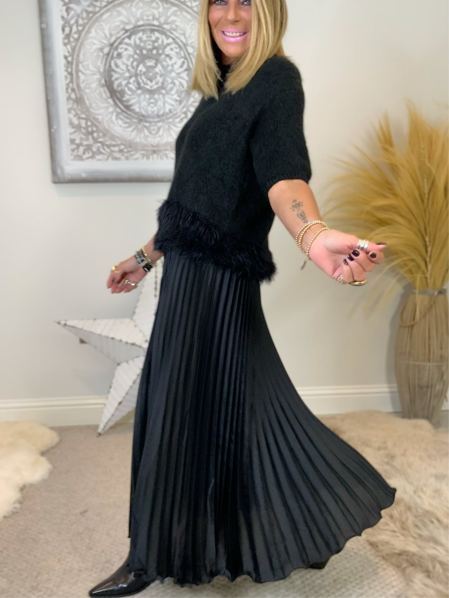 Satin Pleated Maxi Skirt