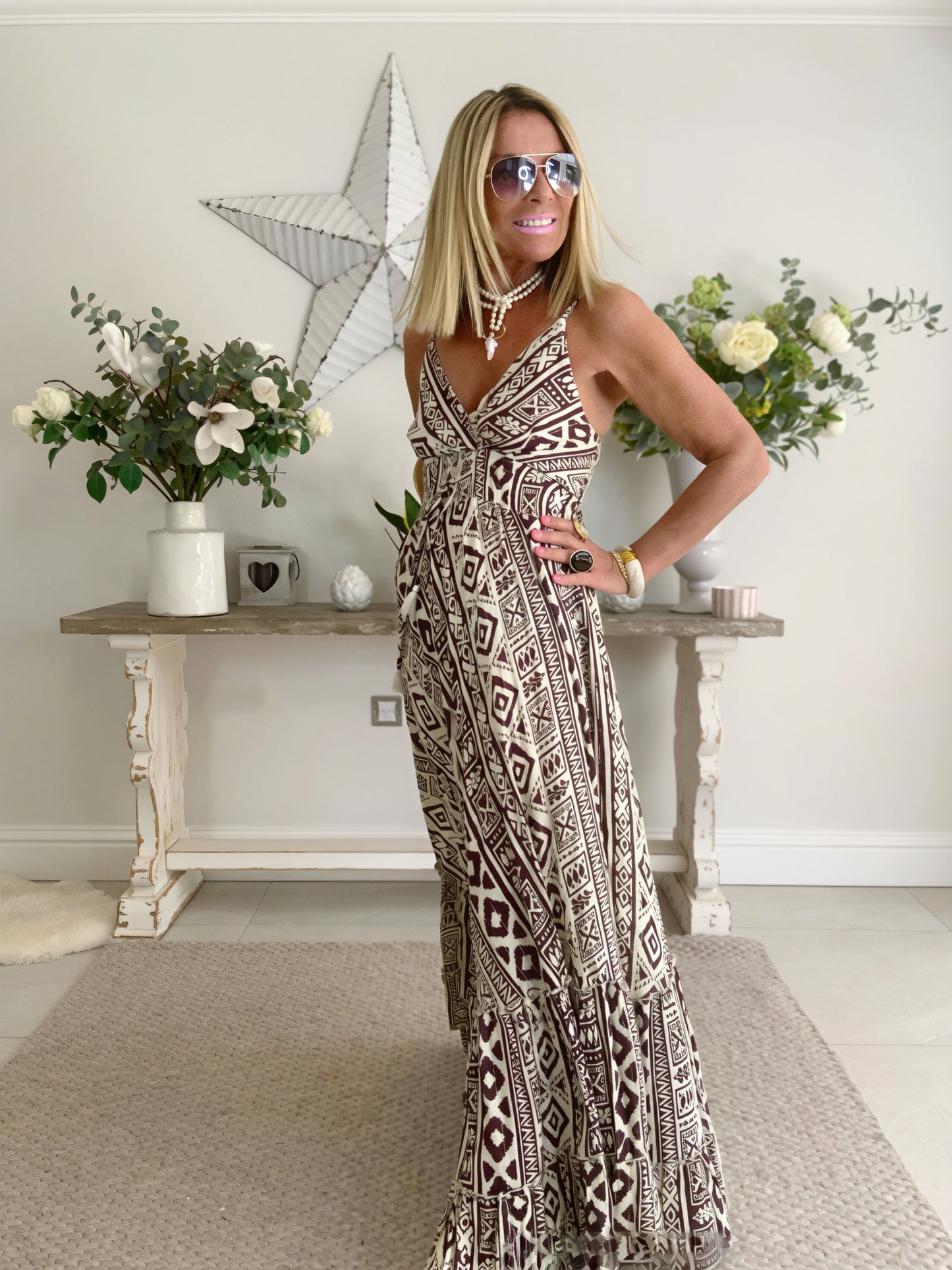 AZTEC  FRILL HEM MAXI DRESS