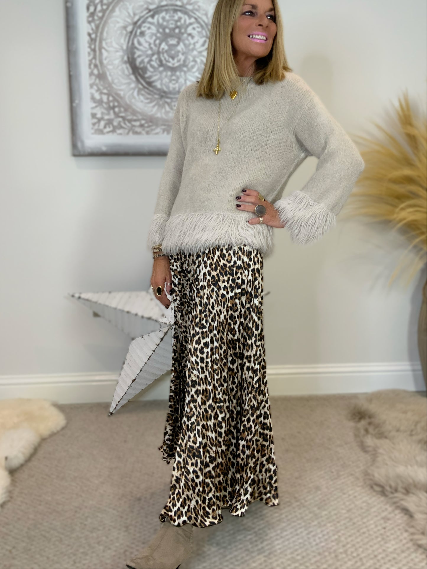 Leopard Print Pleated Maxi Skirt