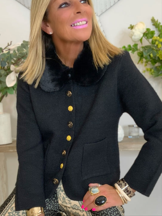 Fur Collar Knit Jacket