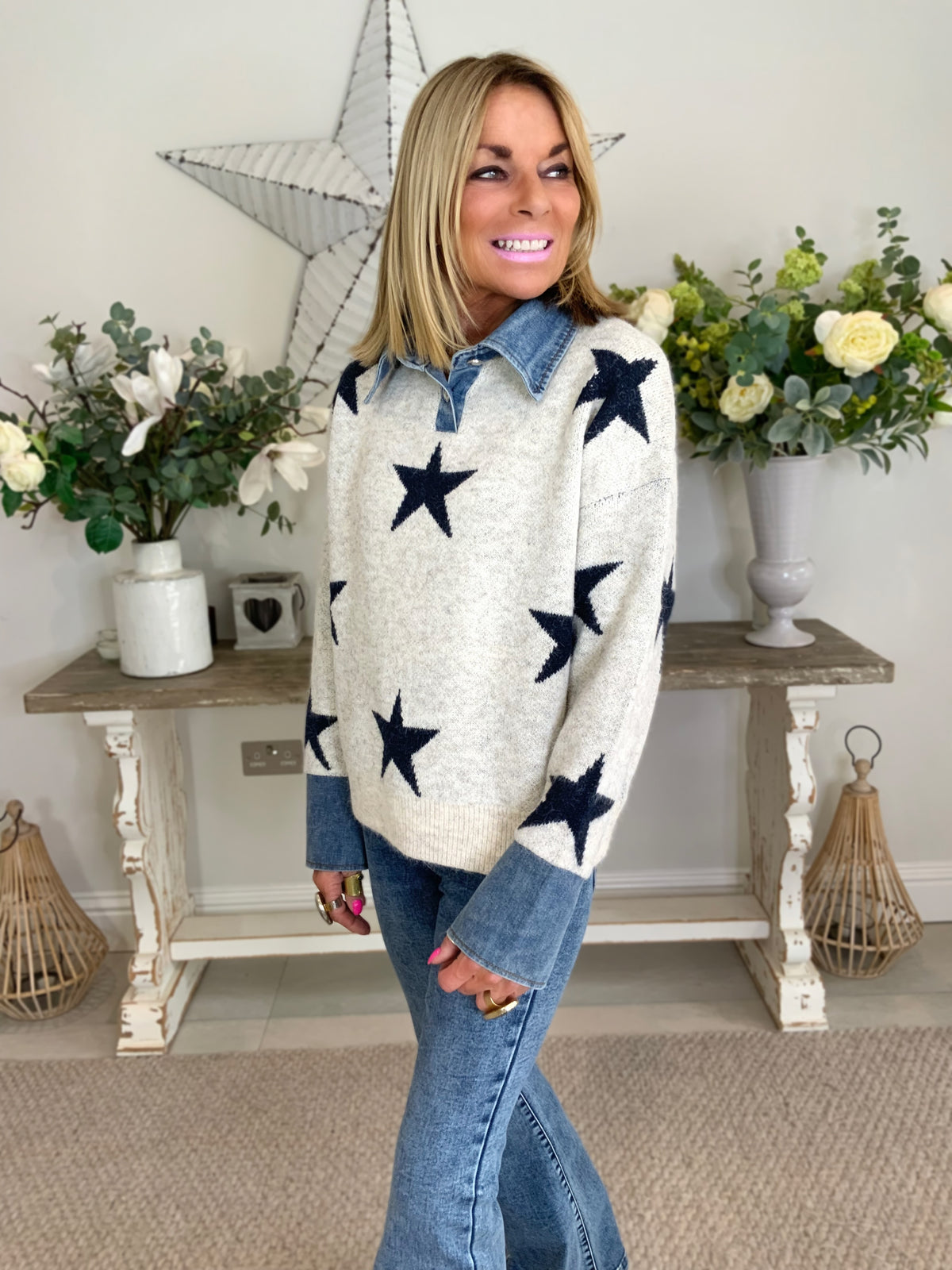 Denim Collar Star Jumper