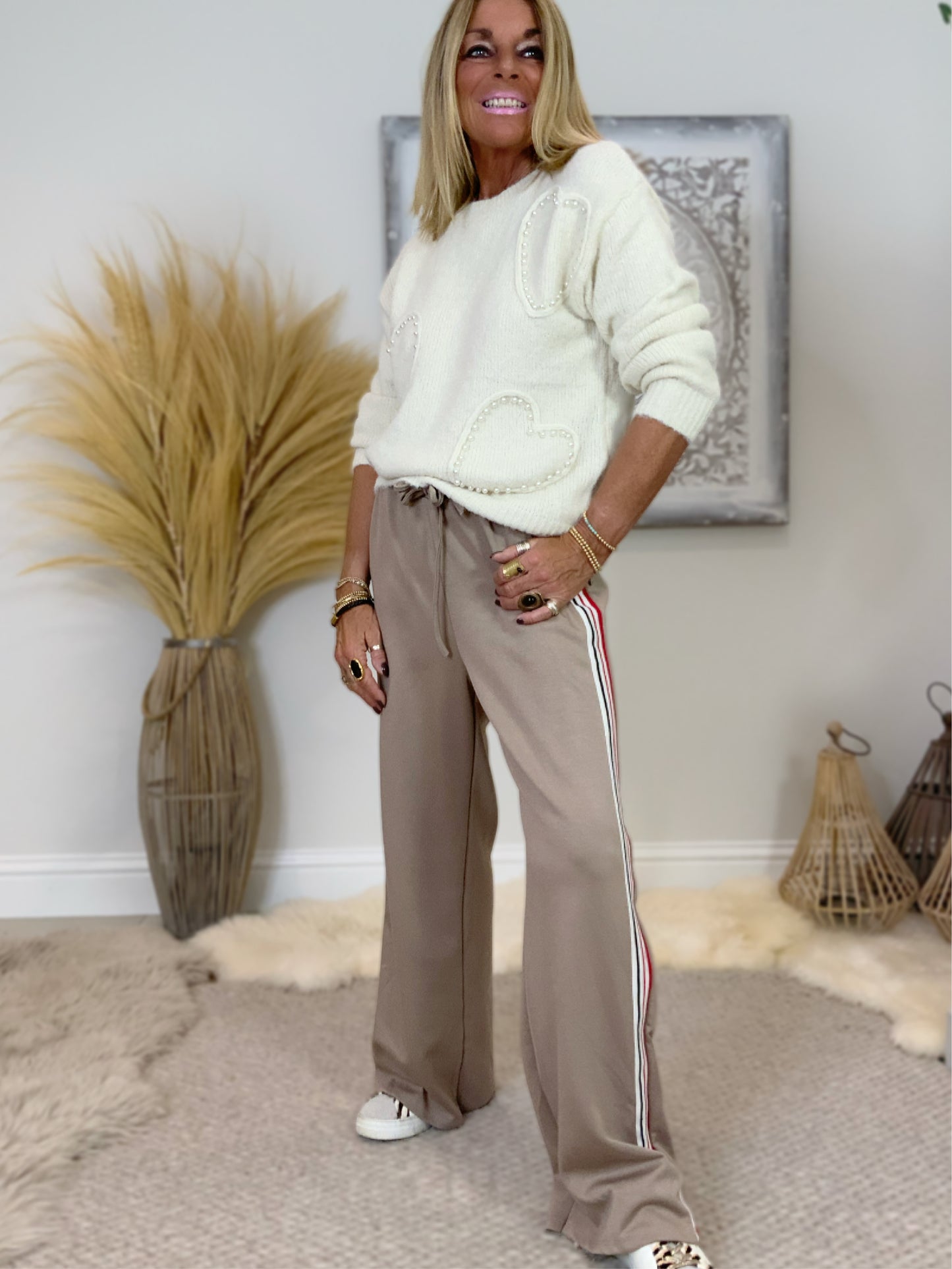 Wide-Leg Side Stripe Trousers