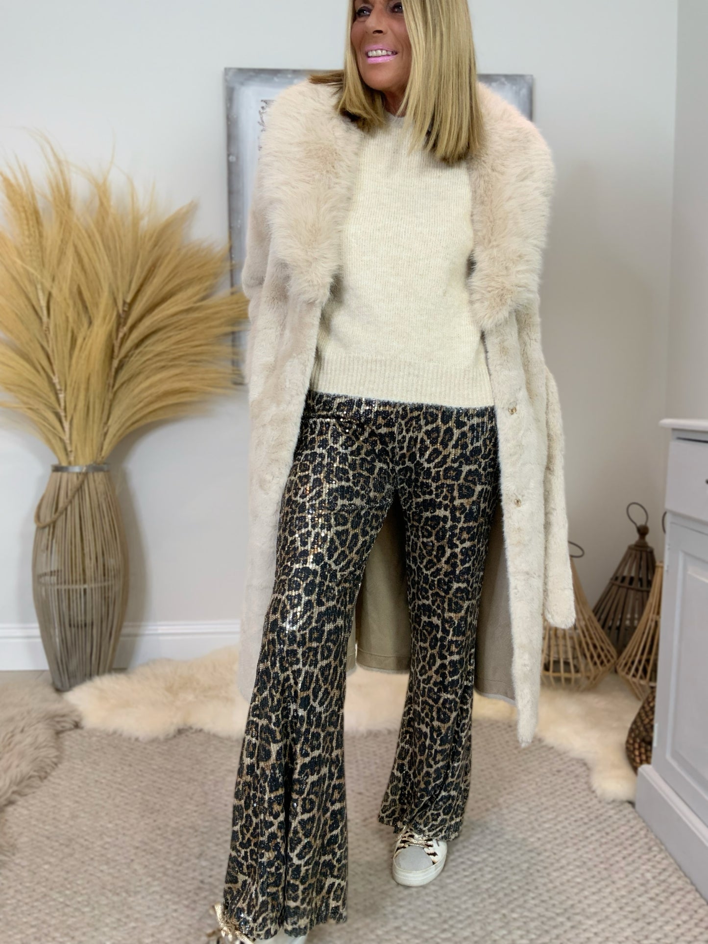 Leopard Print Sequin Flares