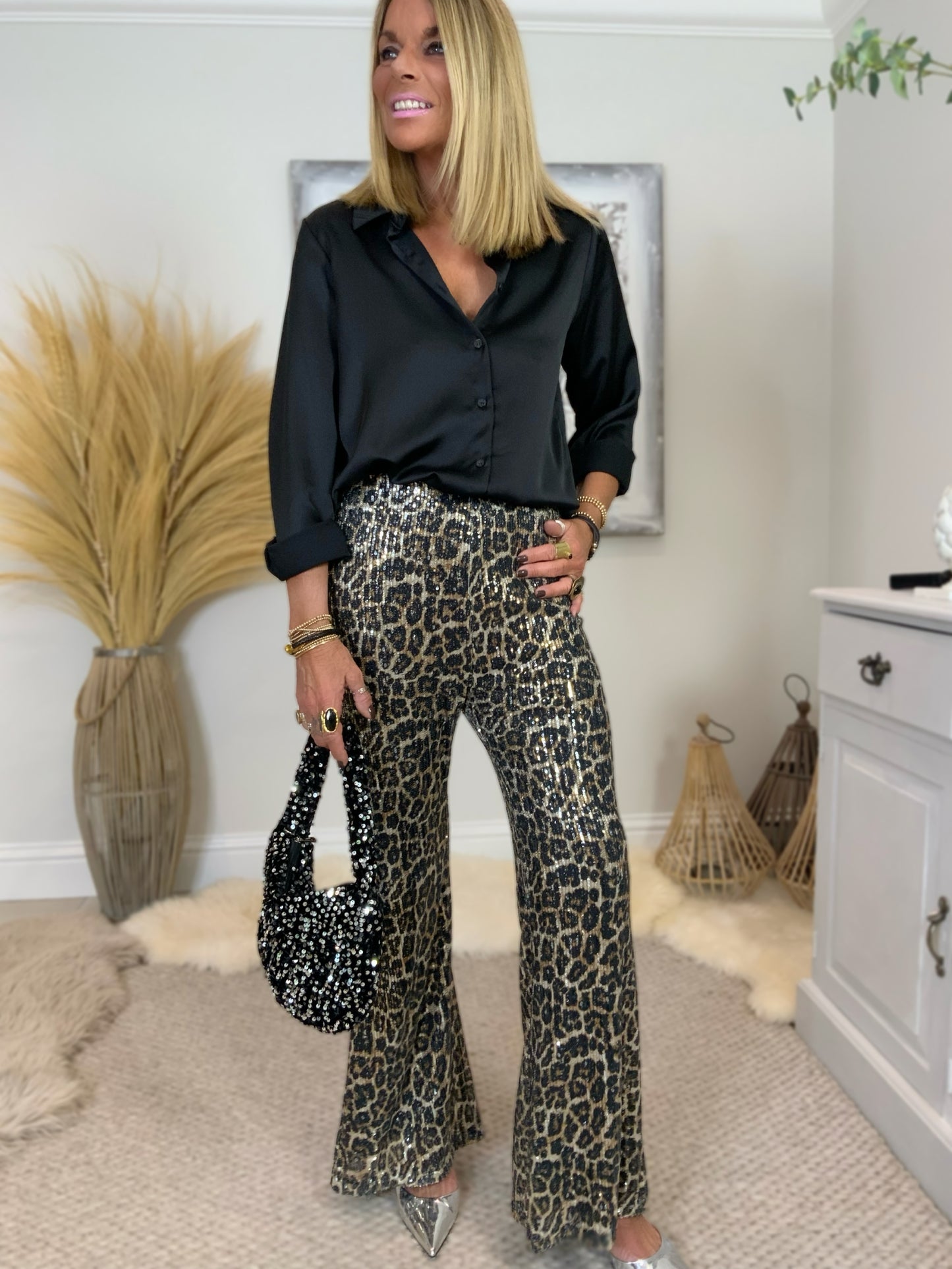 Leopard Print Sequin Flares