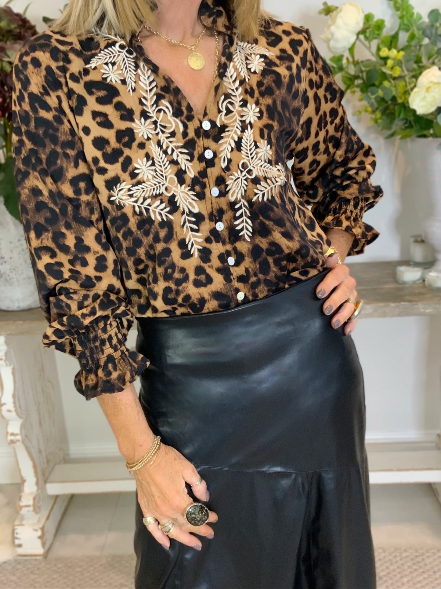 Chloe Leopard Embroidery Blouse