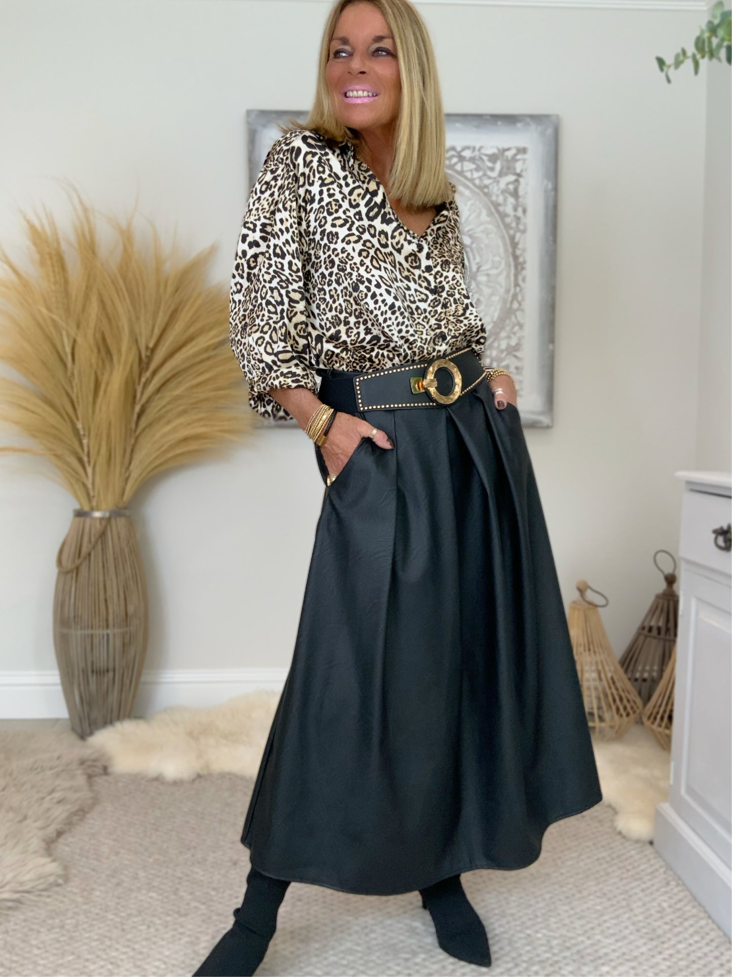 Pleated Faux Leather Maxi Skirt