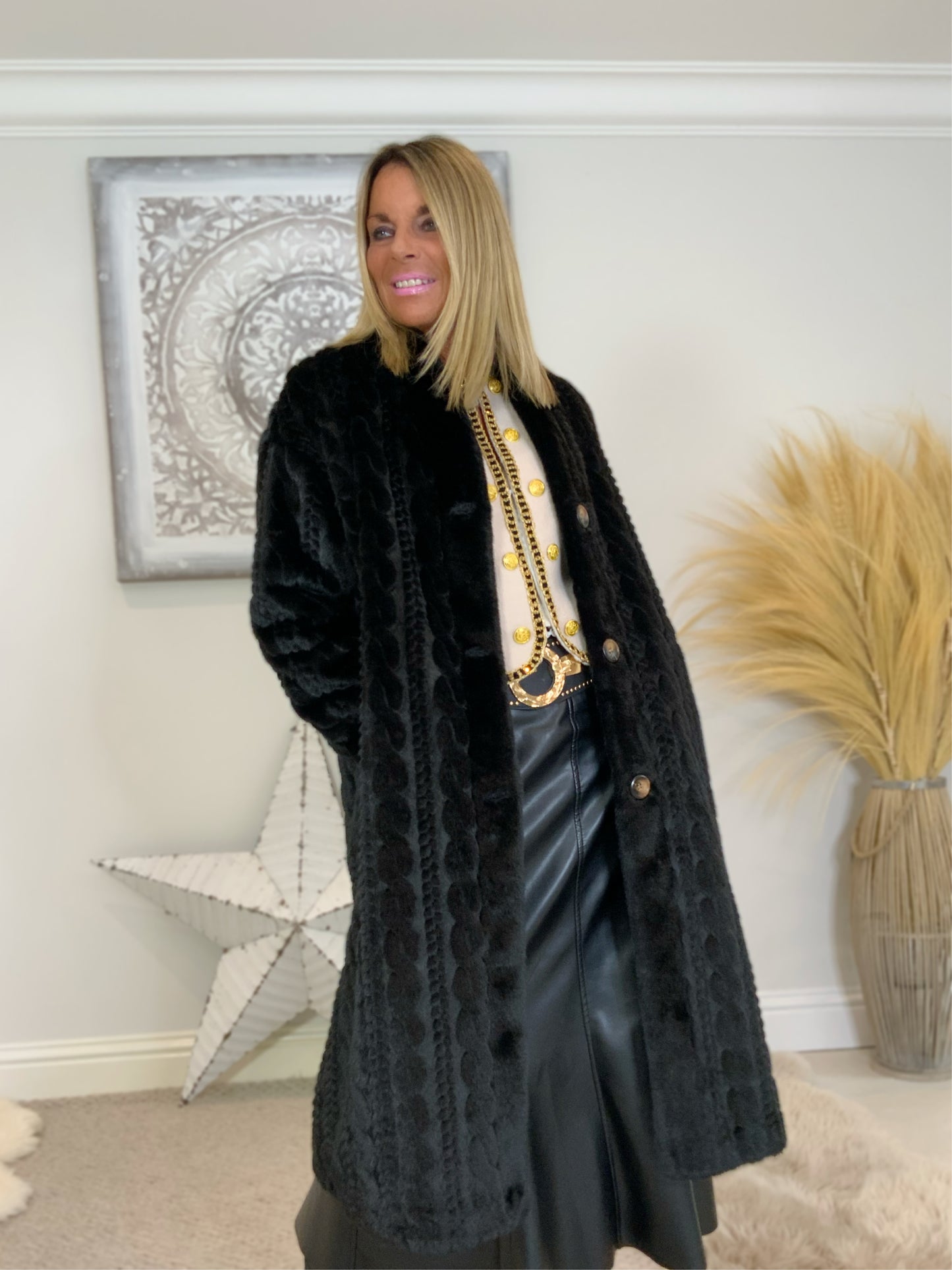 Luxury Faux Fur Cable Coat