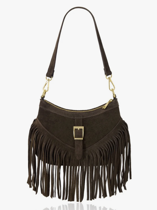 Suede Fringe Shoulder Crossbody Bag
