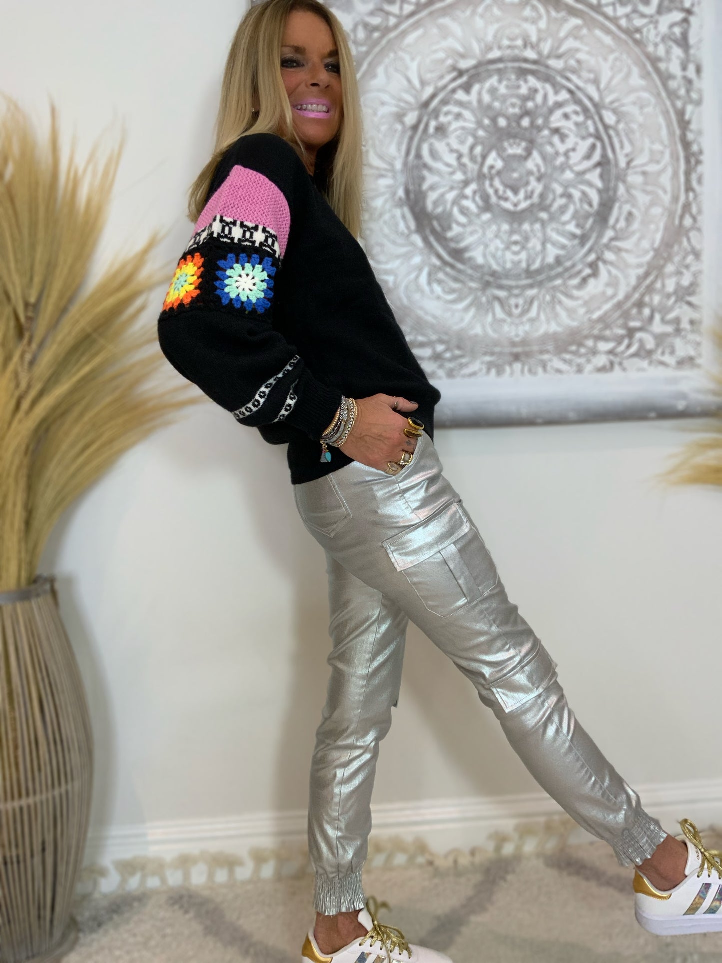 Metallic silver combats, silver trousers, silver joggers