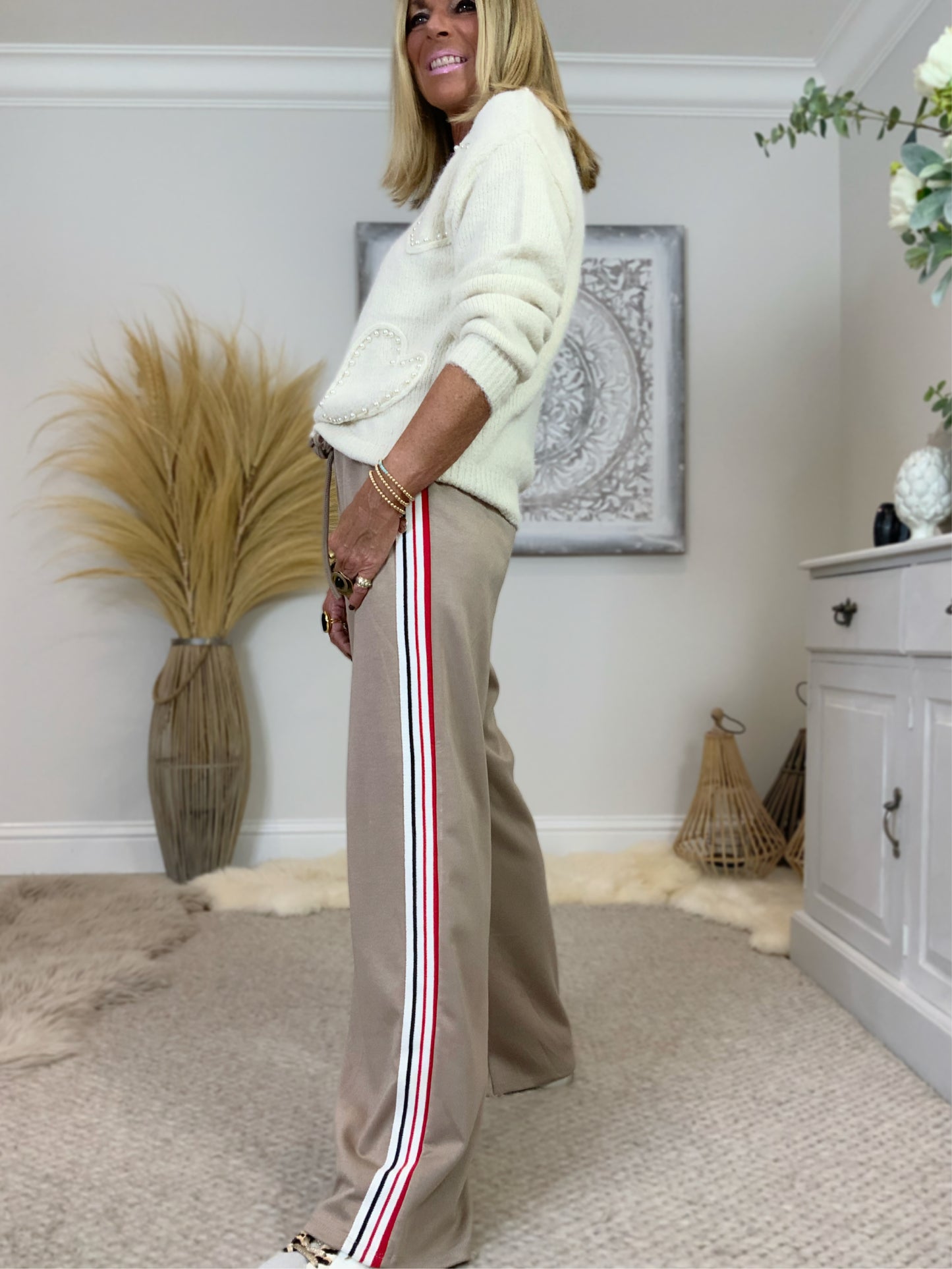 Wide-Leg Side Stripe Trousers